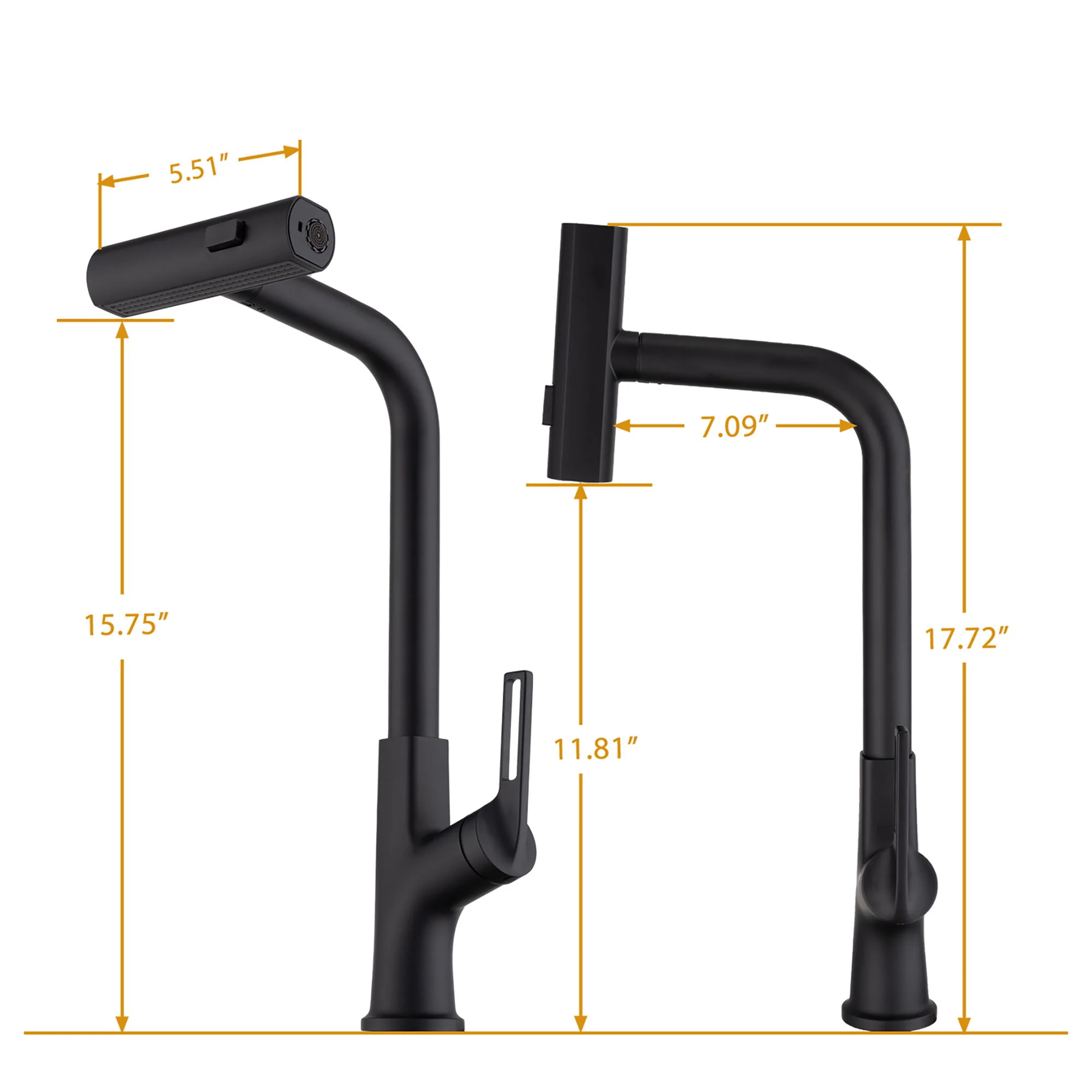 Kitchen Waterfall Faucet With Pull Down Sprayer, Single Handle, 360 Degree Rotating - Image 7