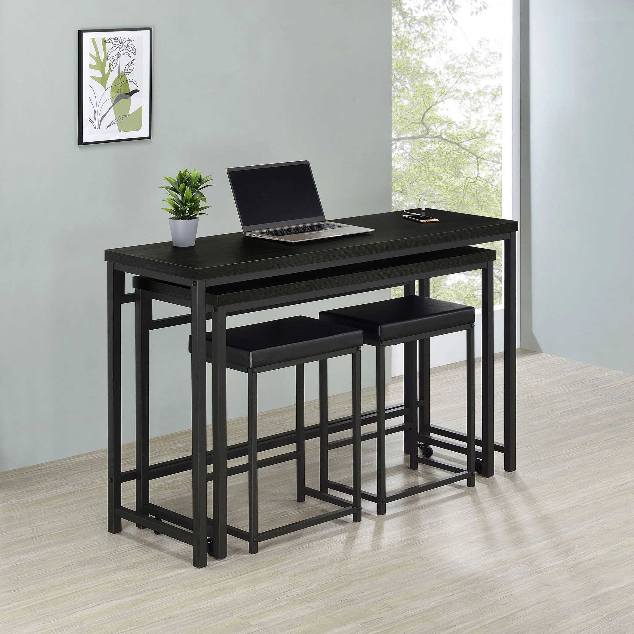 Klekner - 4 Piece Counter Height Table Set With Nesting Tables And Backless Stools - Charcoal - Image 4