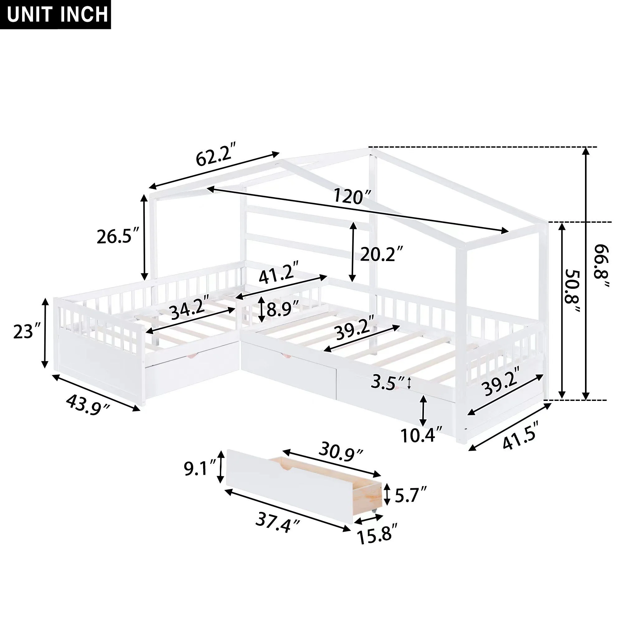 L Shape Platform Bed With 3 Storage Drawers - Image 3