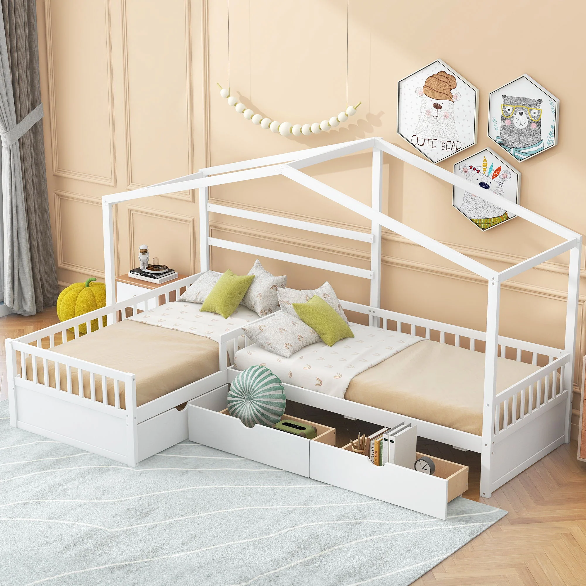 L Shape Platform Bed With 3 Storage Drawers - Image 5