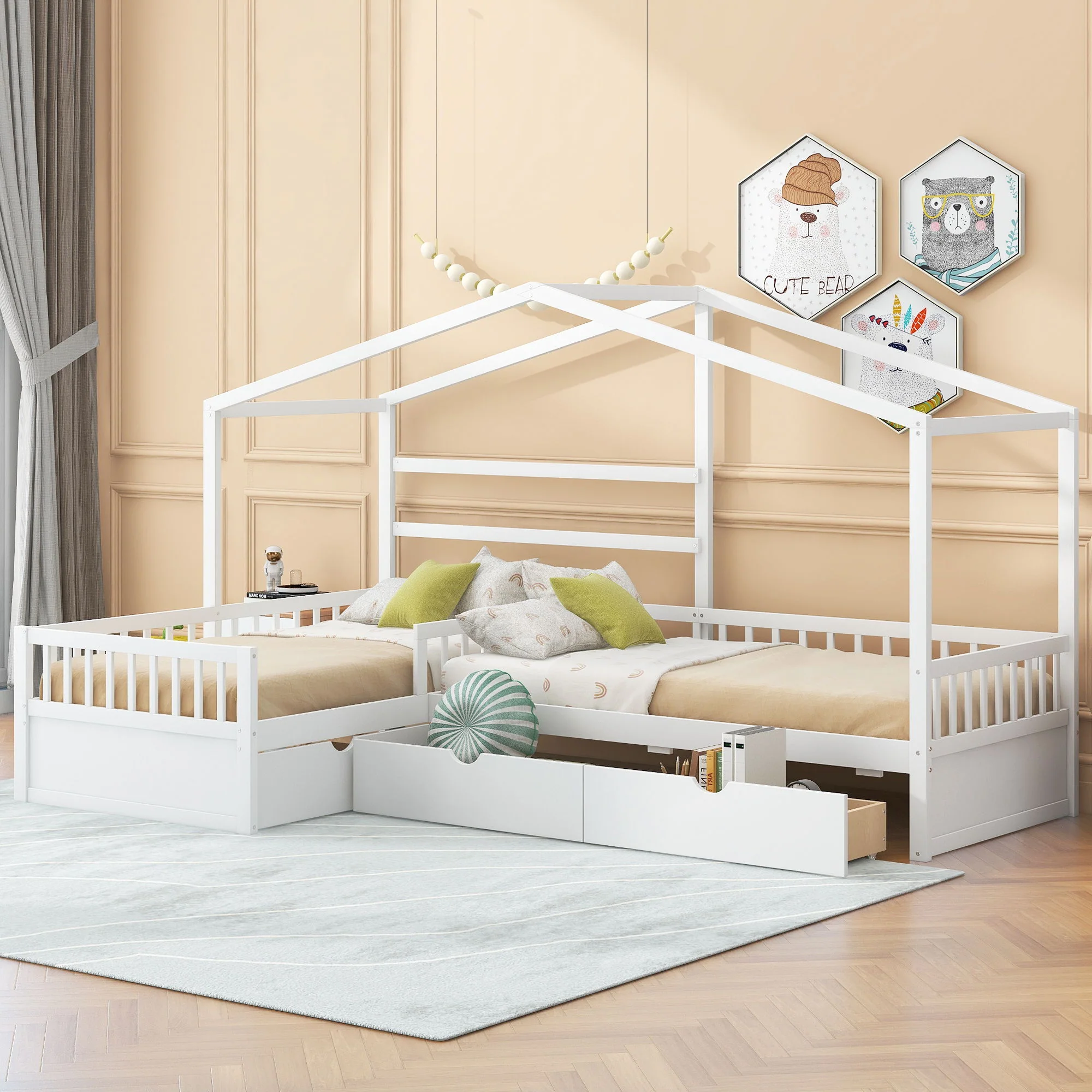 L Shape Platform Bed With 3 Storage Drawers - Image 6