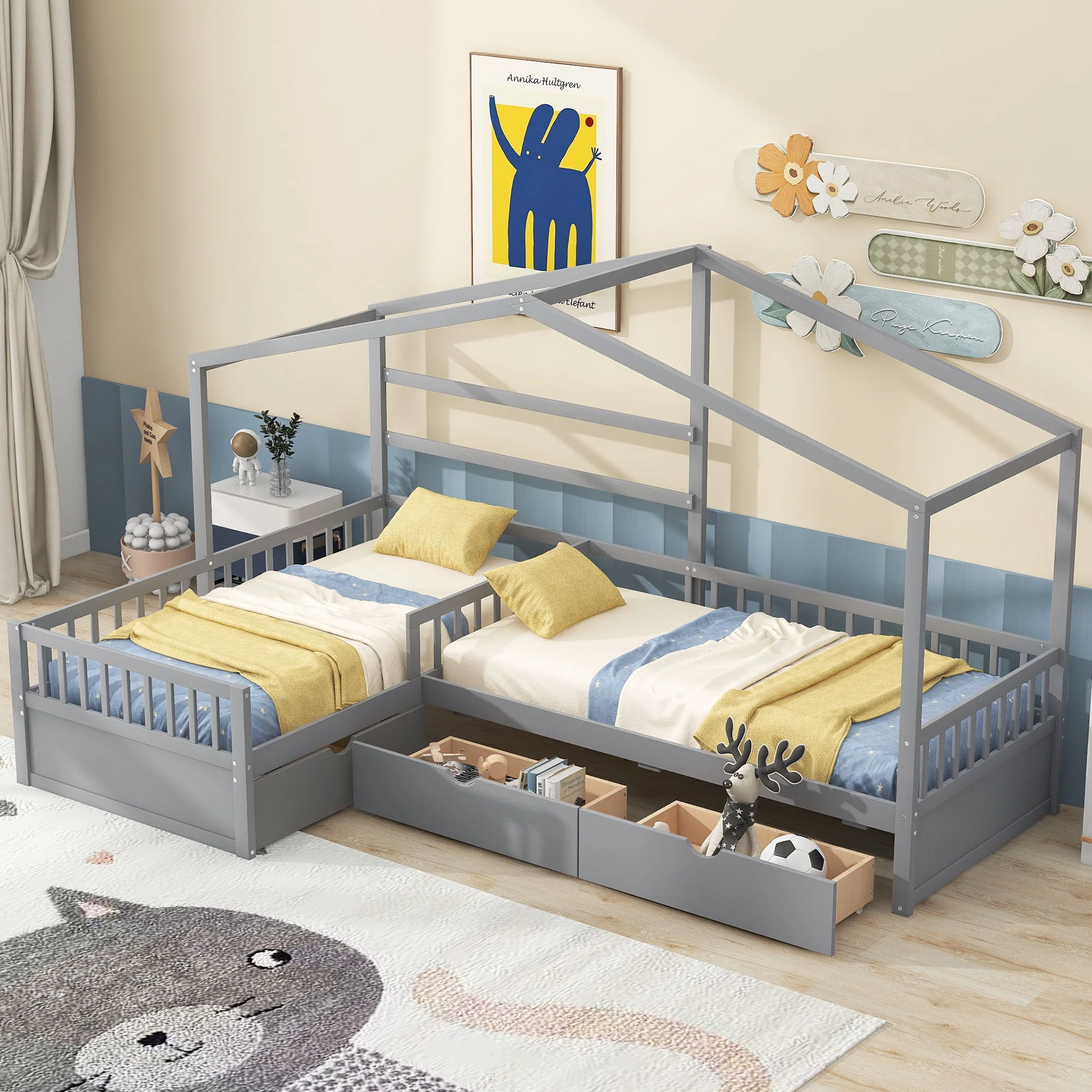 L Shape Platform Bed With 3 Storage Drawers - Image 8