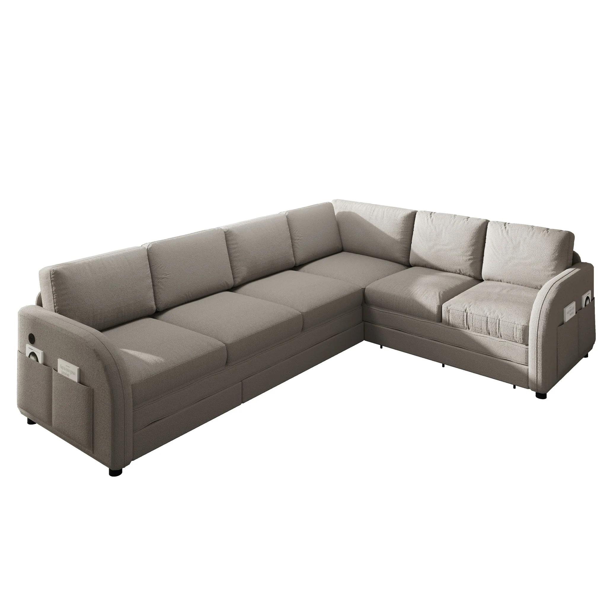 L-Shaped Couch With Pull-Out Bed, Convertible Sleeper Sofa With Side Pocket & USB Port - Image 2