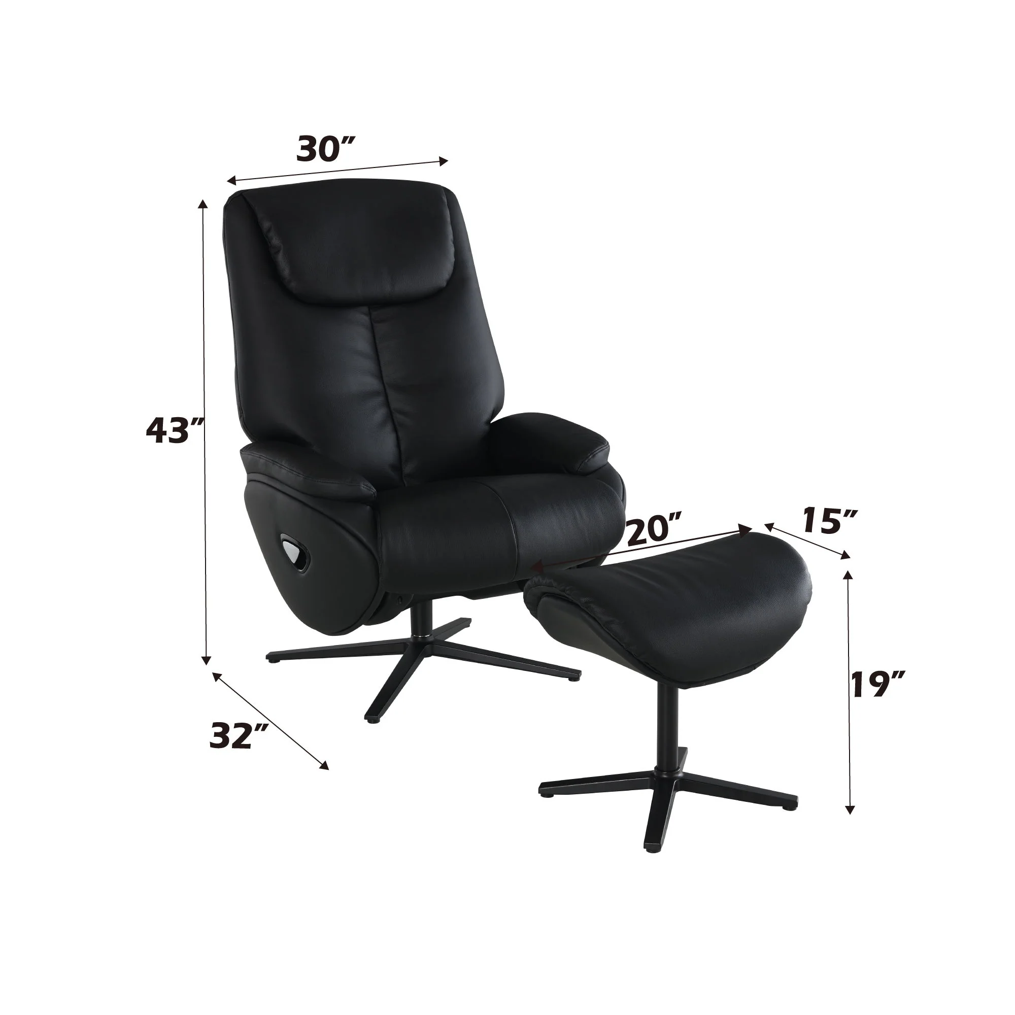 Labotina - Top Grain Leather Accent Chair With Swivel & Ottoman - Black - Image 4