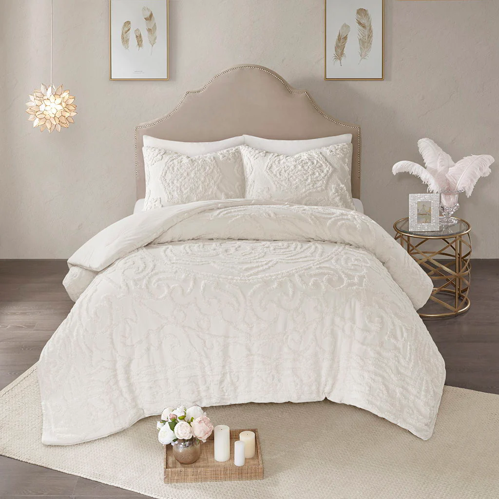 Laetitia - 3-Piece Tufted Medallion Comforter Set - Off White - Image 4