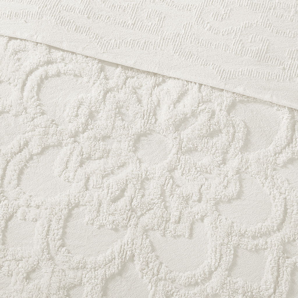 Laetitia - King Tufted Medallion Fringe Coverlet Mini Set - Off White - Image 2