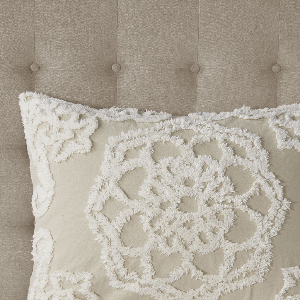 Laetitia - Tufted Medallion Fringe Coverlet Mini Set - Taupe - Image 4