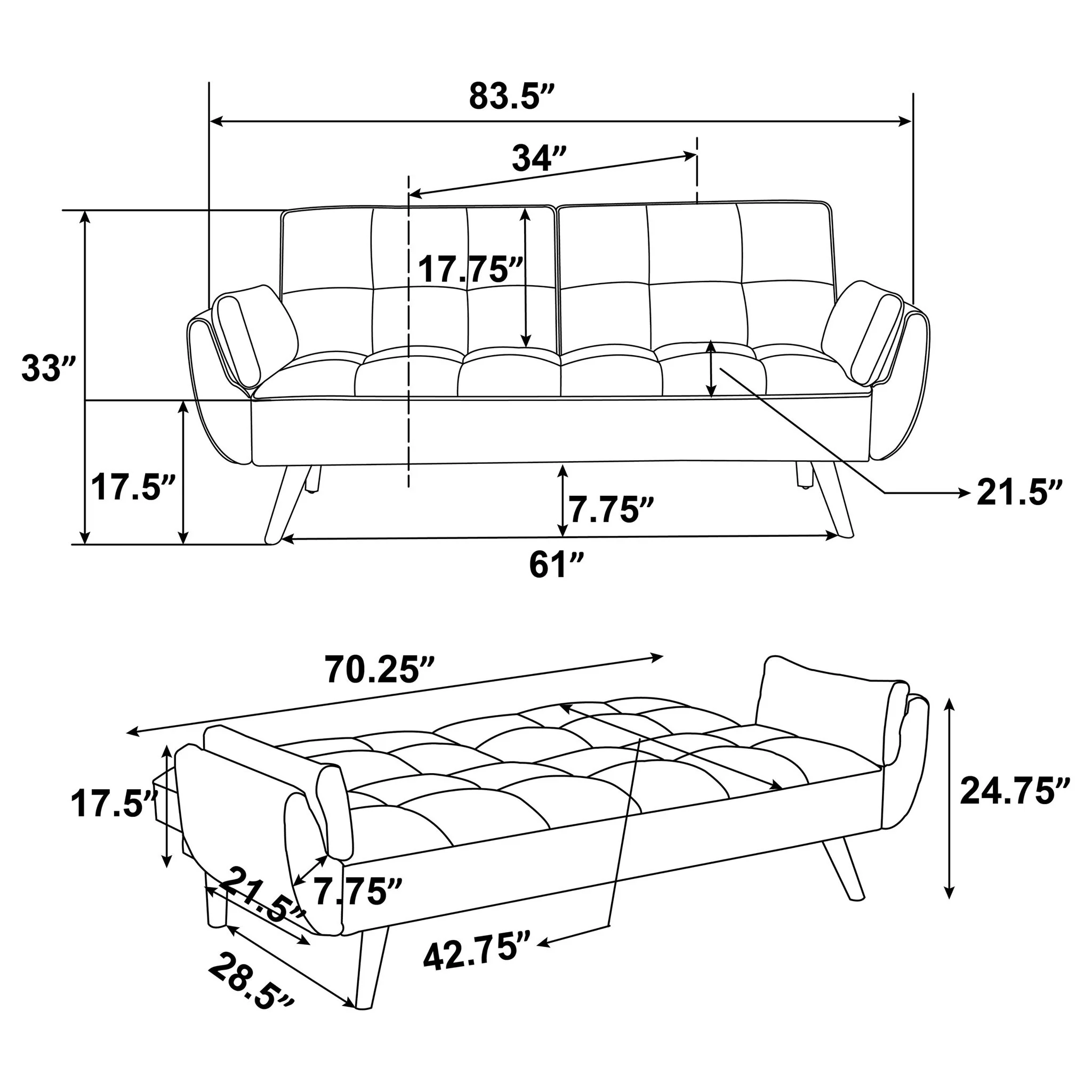Laggarhem - Tufted Back Upholstered Sofa Bed - Turquoise - Image 3