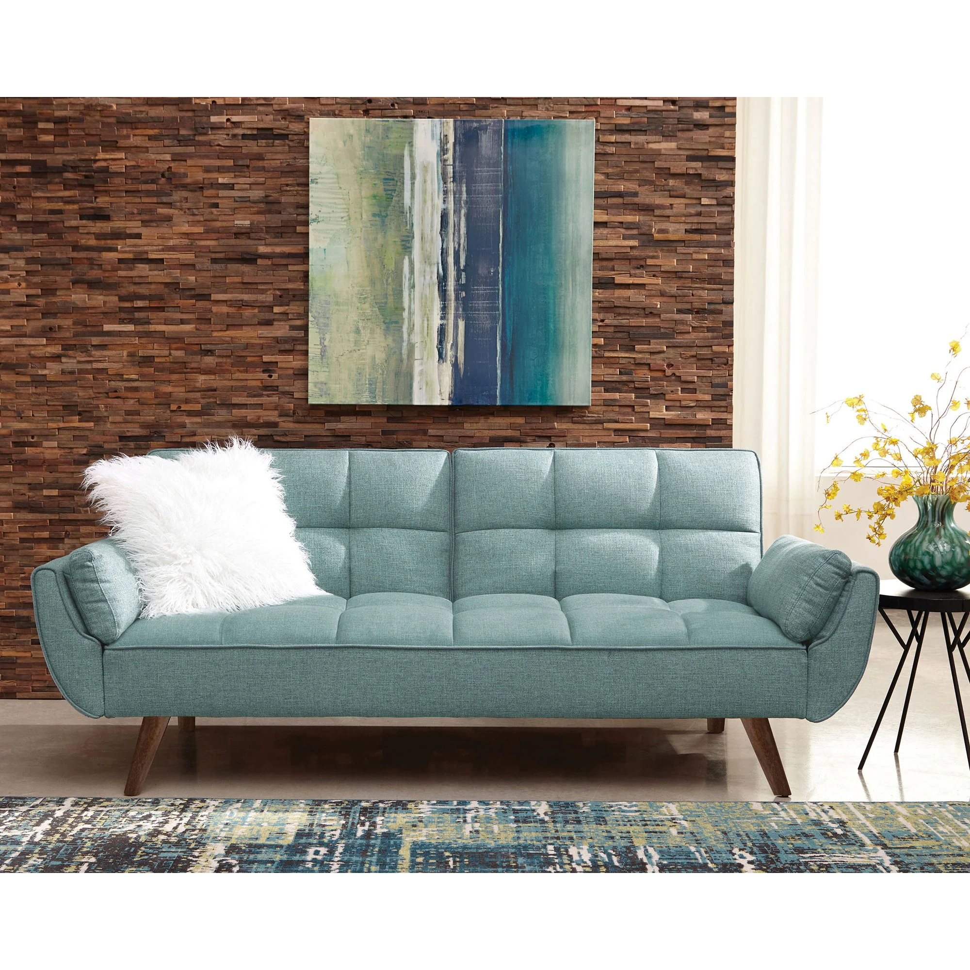 Laggarhem - Tufted Back Upholstered Sofa Bed - Turquoise - Image 4