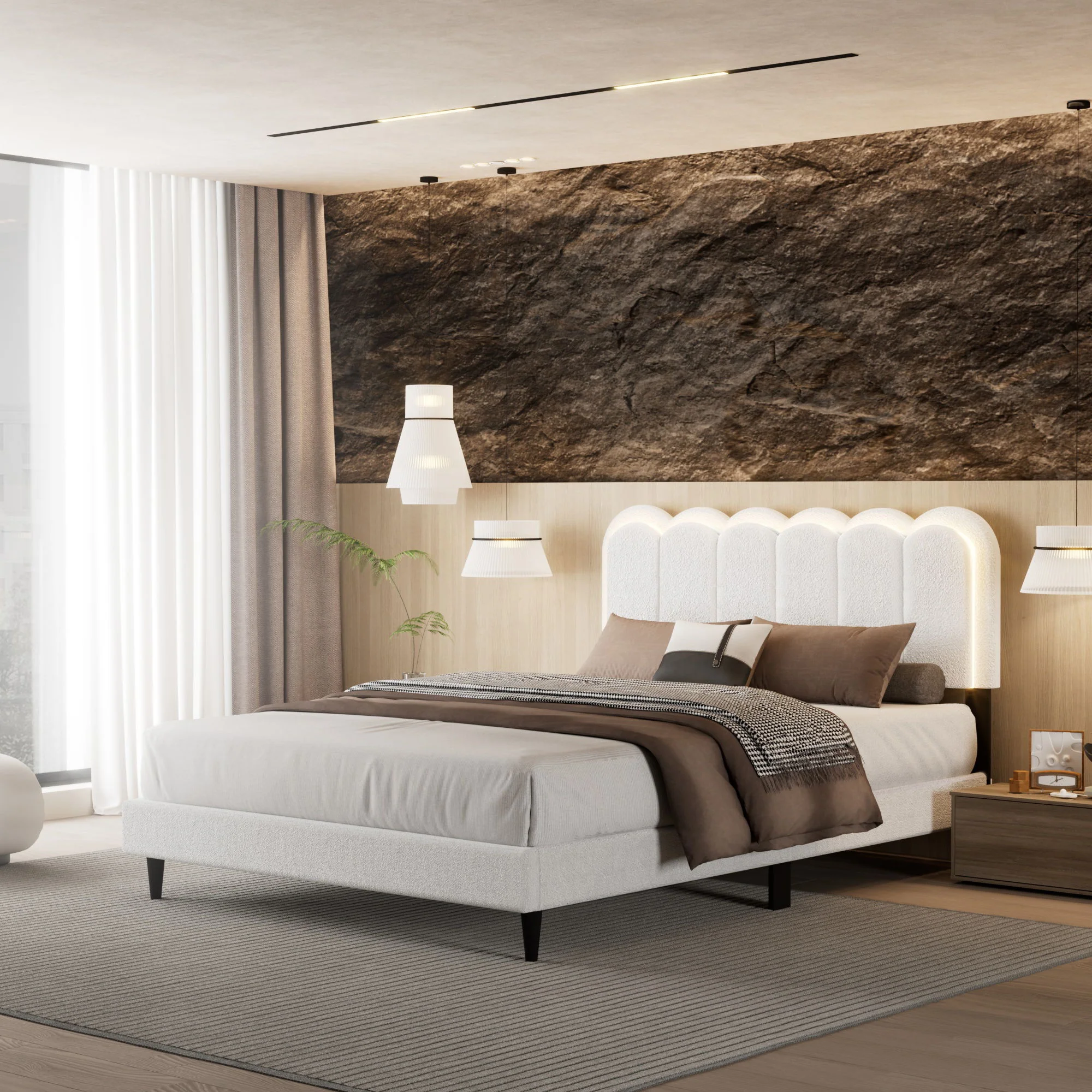 Lambswool Petal Headboard Bed Frame - Image 2