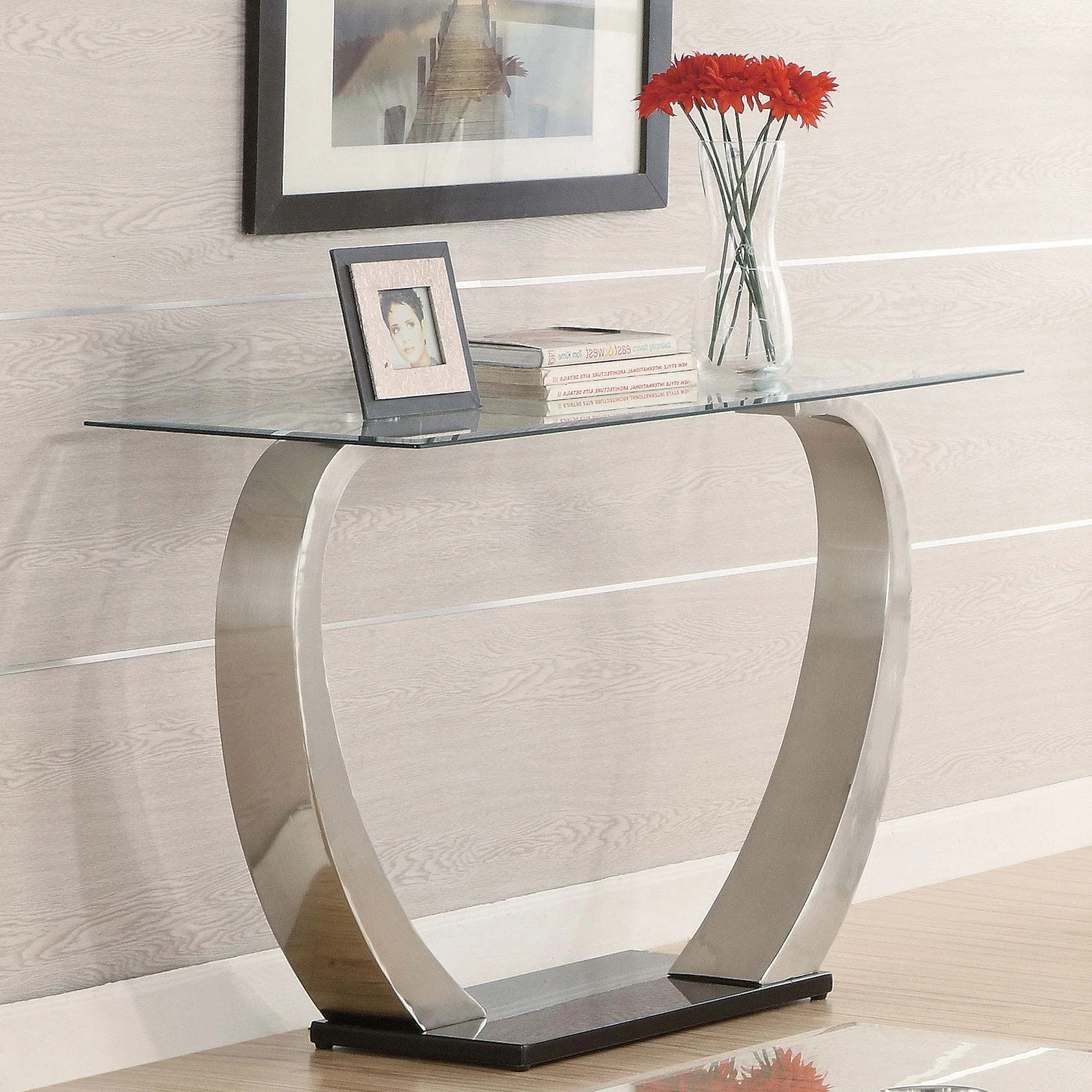 Lana - Satin Glass Top Base Console Table - Silver - Image 4