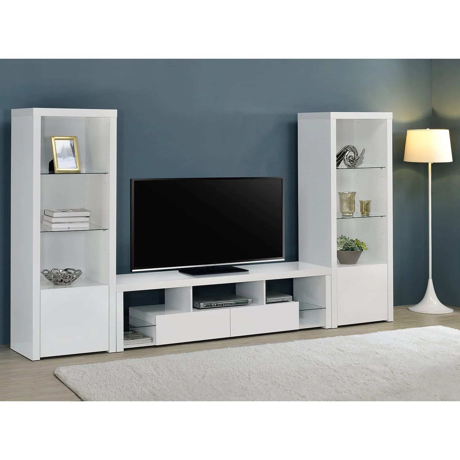 Lance - 3 Piece TV Entertainment Center With Shelves - Gloss White - Image 2
