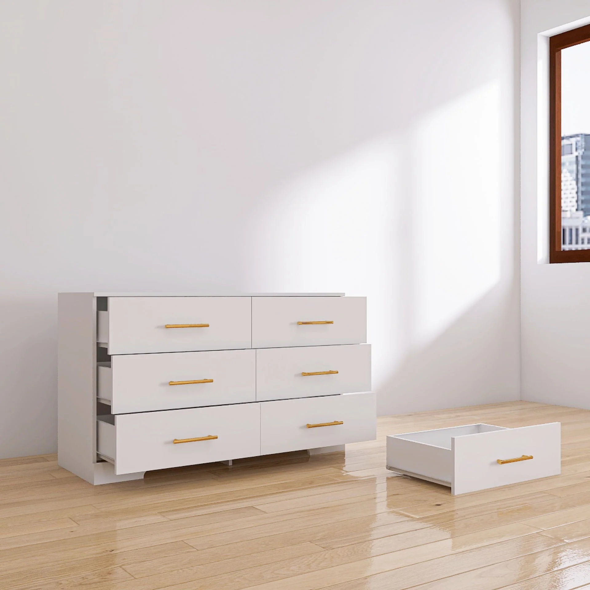 Large 6 Drawers Chest Of Drawer Dressers Table With Handle - Image 8