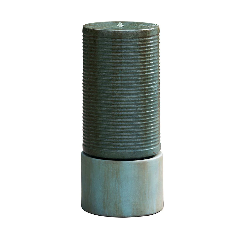 Large Modern Cylinder Ribbed Tower Water Fountain, Contemporary Outdoor Bird Bath - Image 4