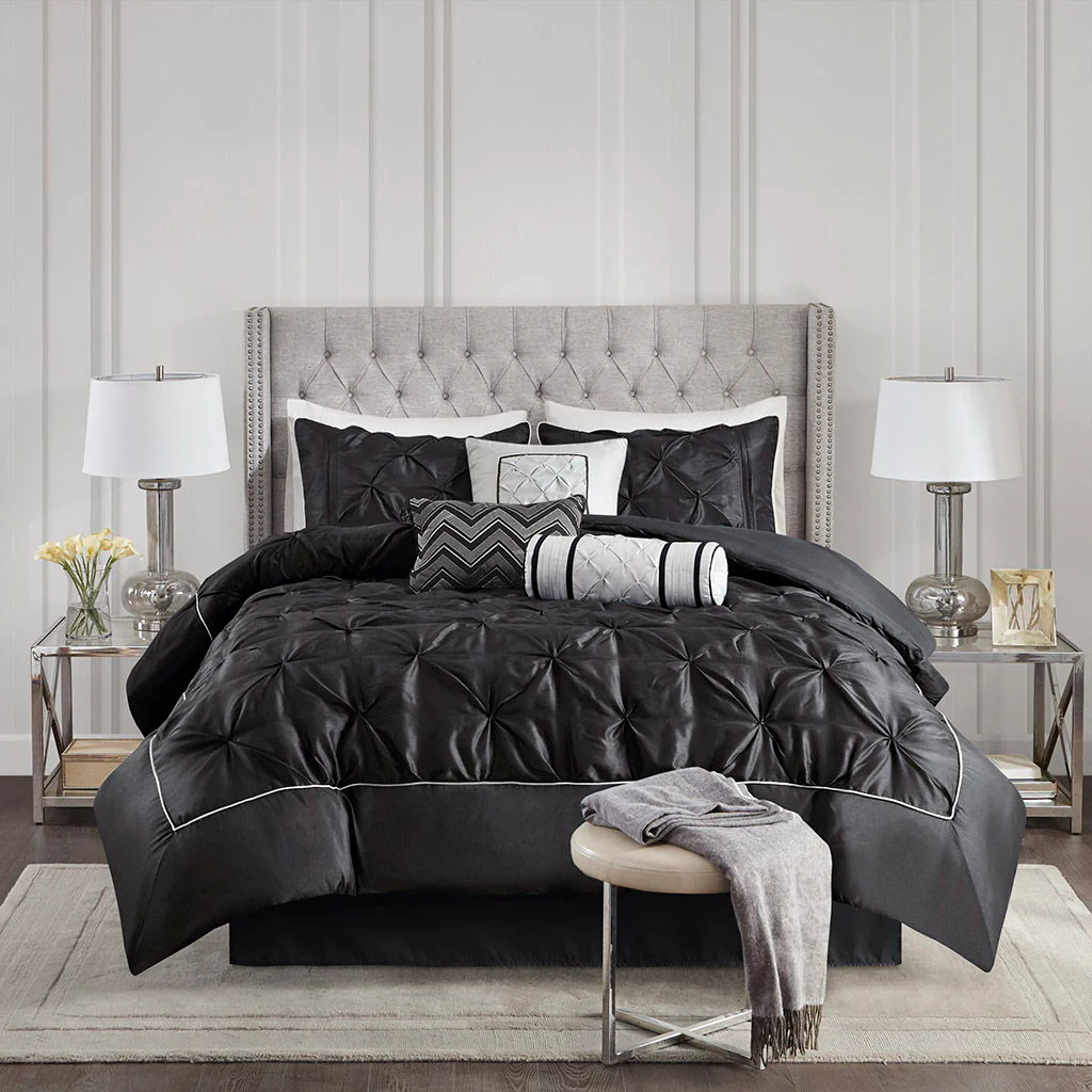 Laurel - California King 7 Piece Tufted Comforter Set - Black - Image 2