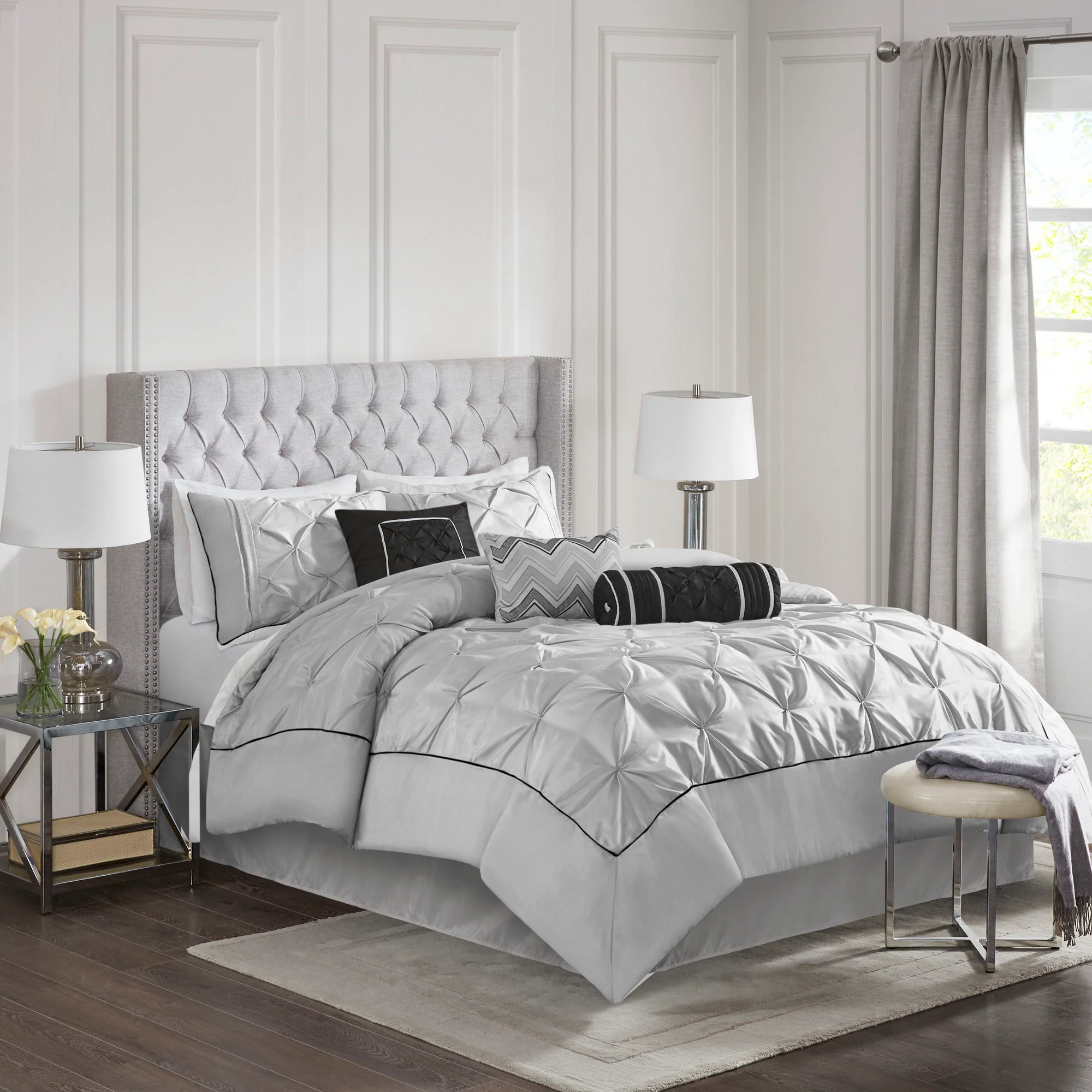 Laurel - Full Pieced Pleated 7 Piece Tufted Comforter Set - Gray - Image 2