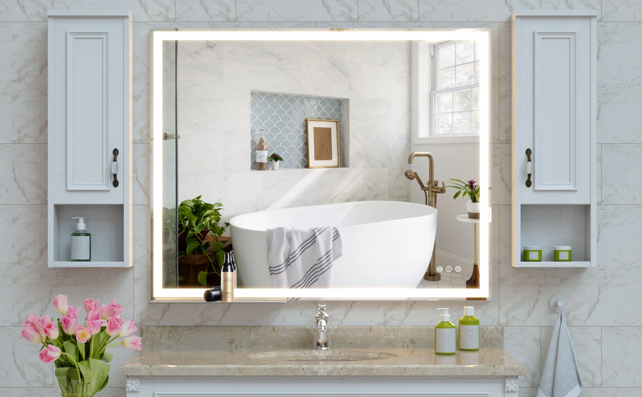 LED Bathroom Vanity Mirror Wall Mounted Adjustable / Warm / Natural Lights Anti-Fog Touch Switch With Memory Modern Smart Large Bathroom Mirrors - Image 4