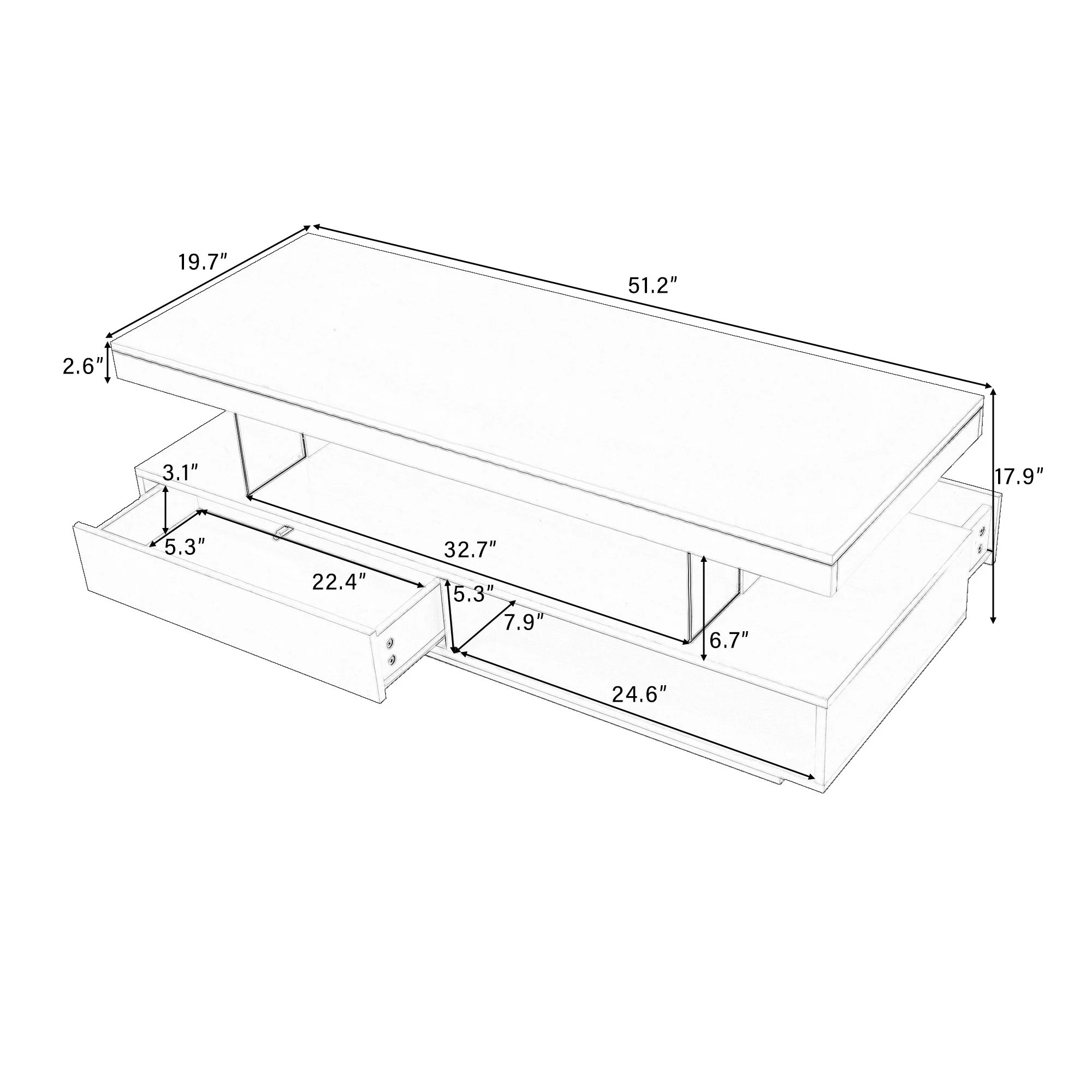 LED Coffee Table With 2 Drawers And Display Shelves - Image 3
