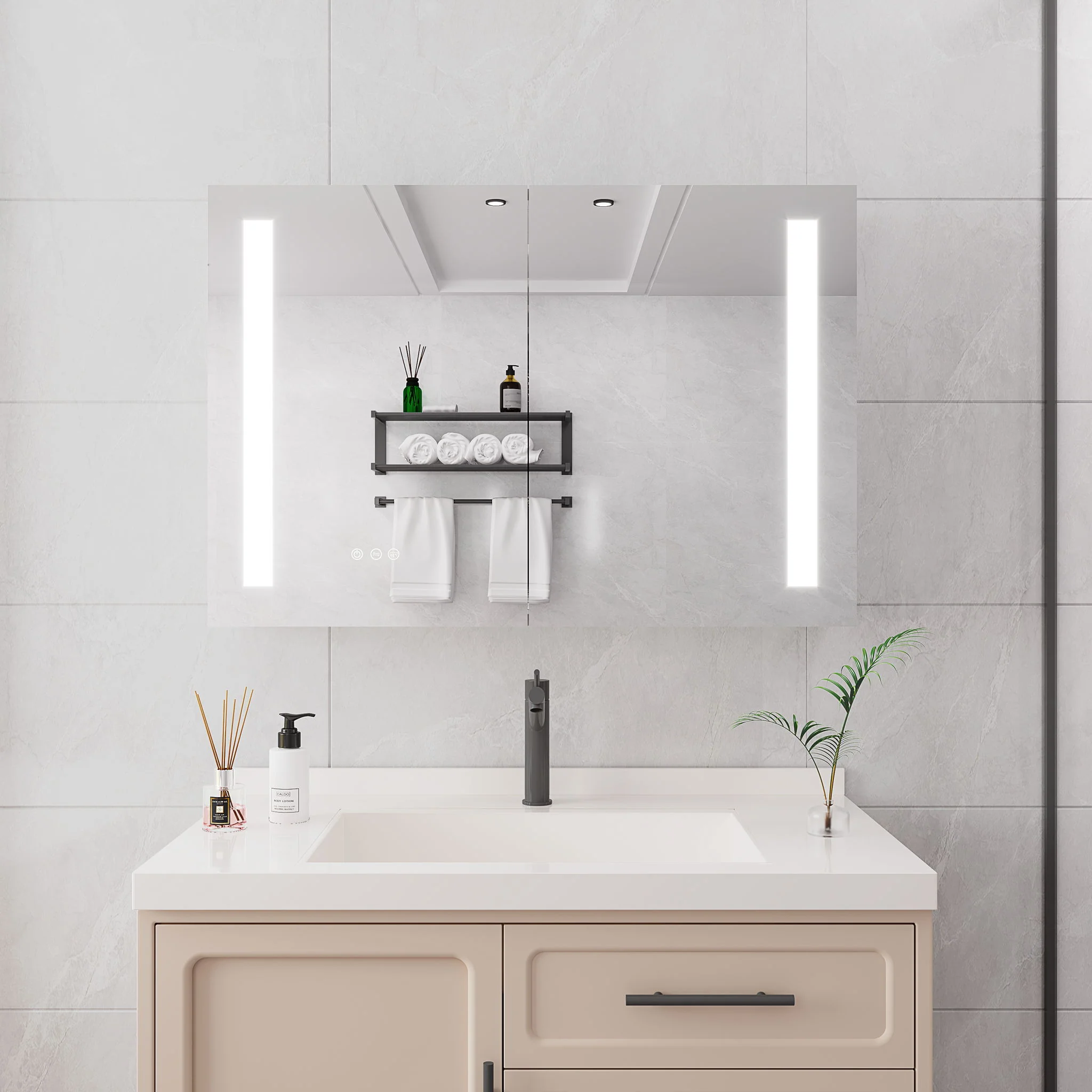 LED Medicine Cabinet With Mirror, Double Door With Defogger, Dimmer, Surface Mount - Image 4