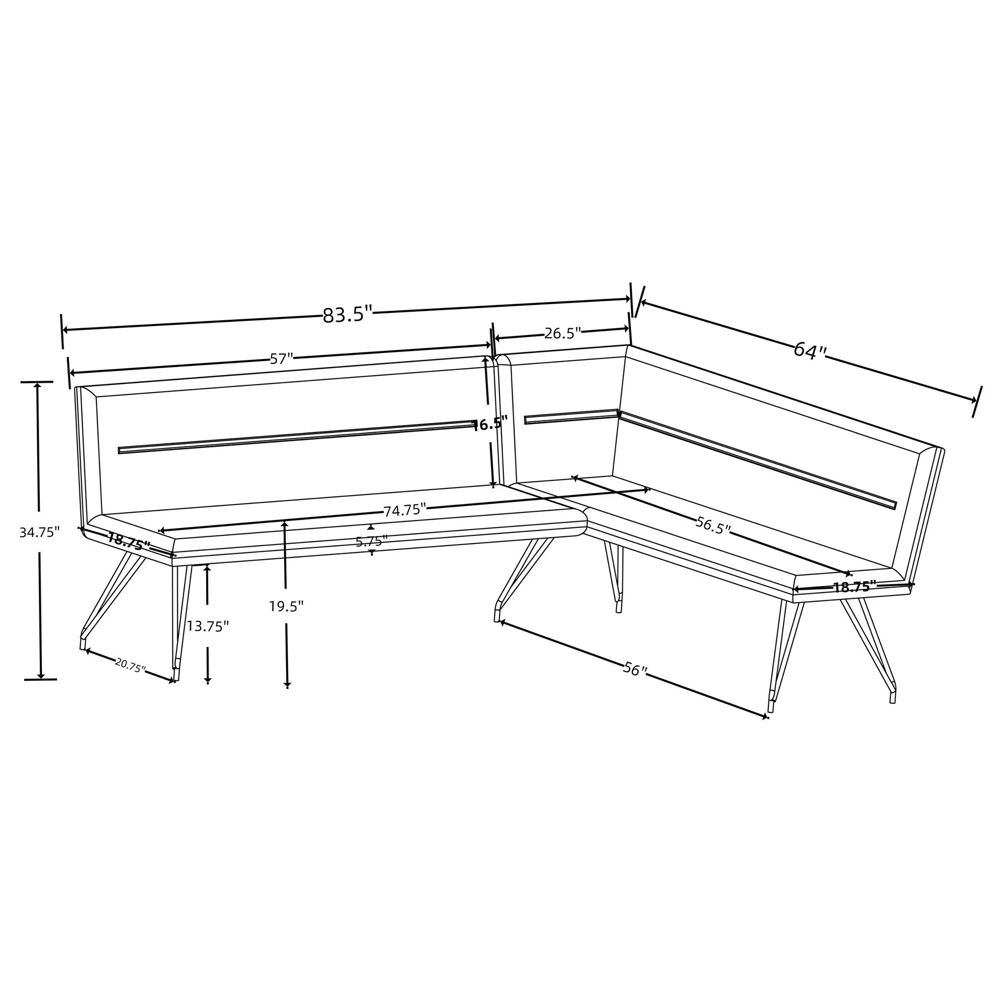 Ledger - L-Shaped Dining Bench - Image 5