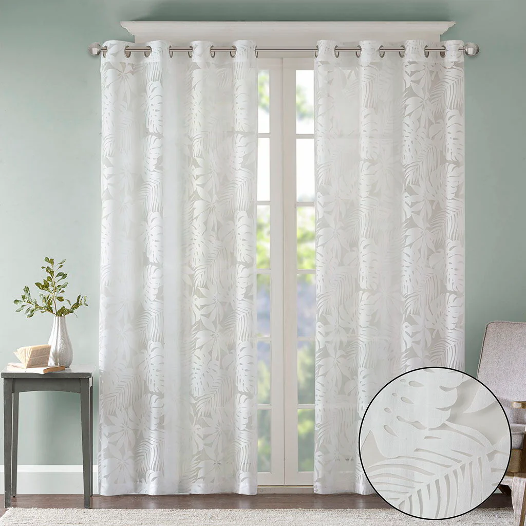 Leilani - 63" Palm Leaf Burnout Window Sheer - White - Image 2