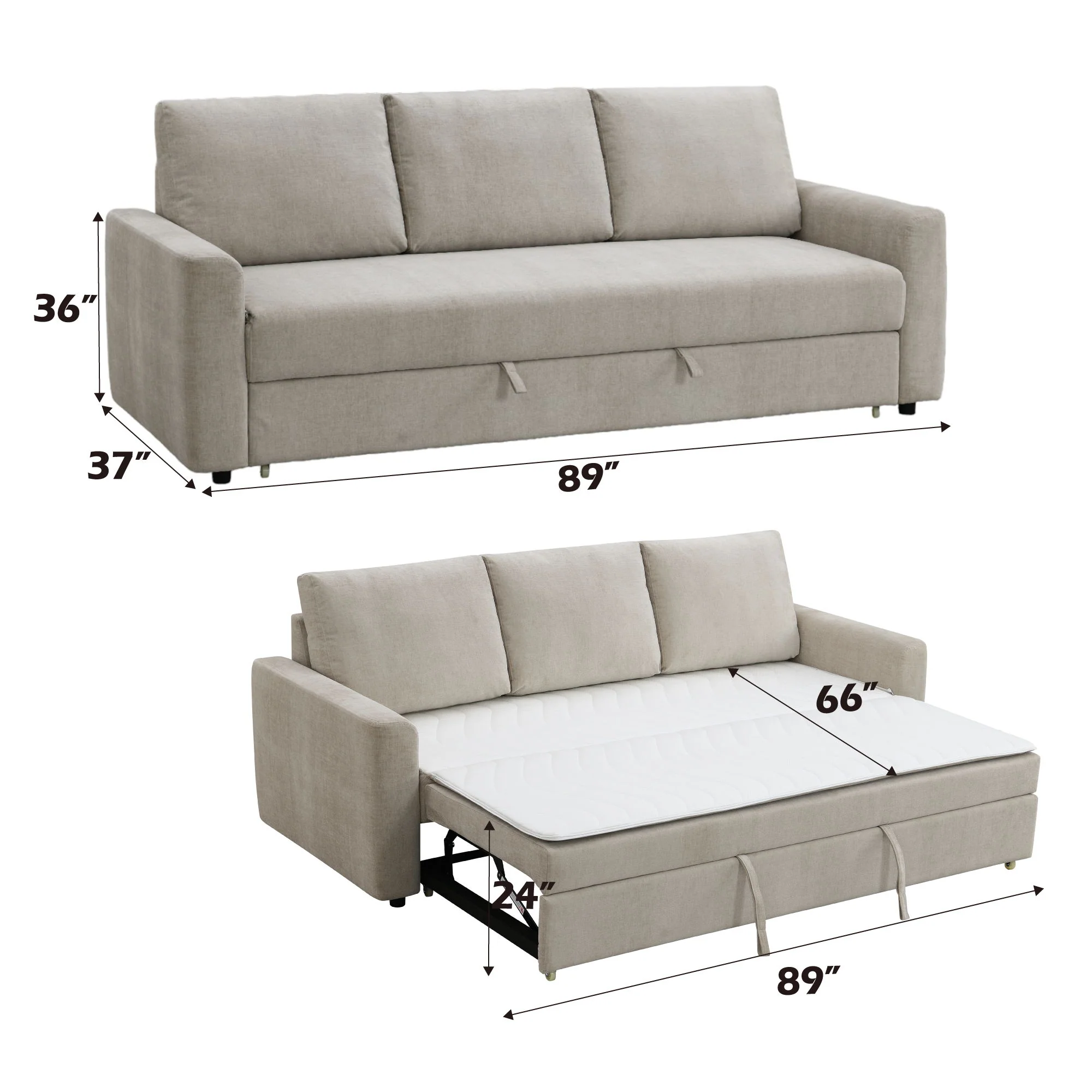 Leira - Linen Pull Out Sleeper Sofa - Beige - Image 3
