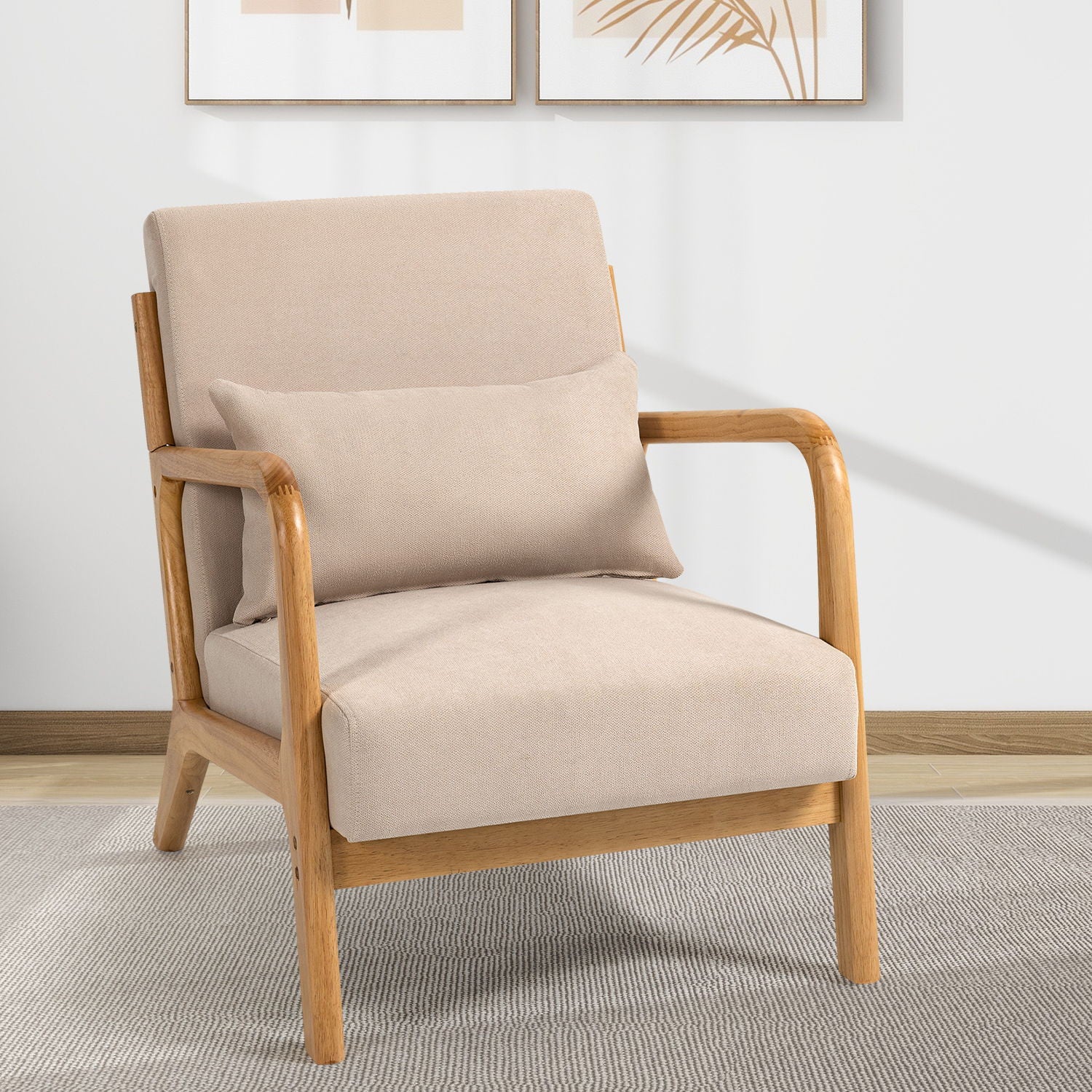 Leisure Chair With Solid Wood Armrest And Feet, Mid-Century Modern Accent Sofa, 1 Seat - Image 7