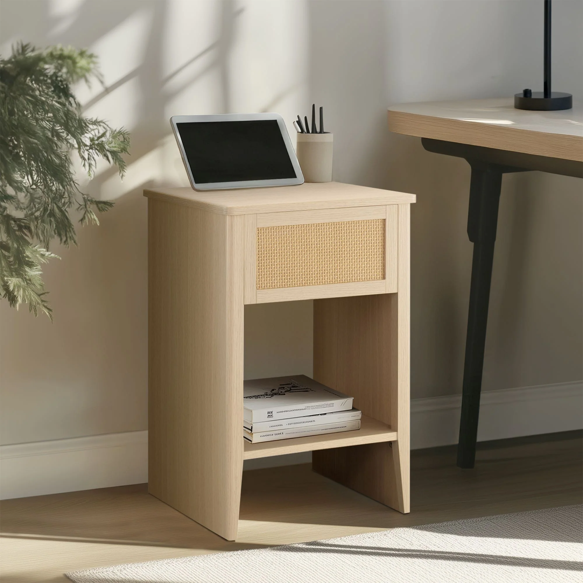 Lennox - Accent Side Table With Drawer Storage & Lower Open Shelf - Natural - Image 3
