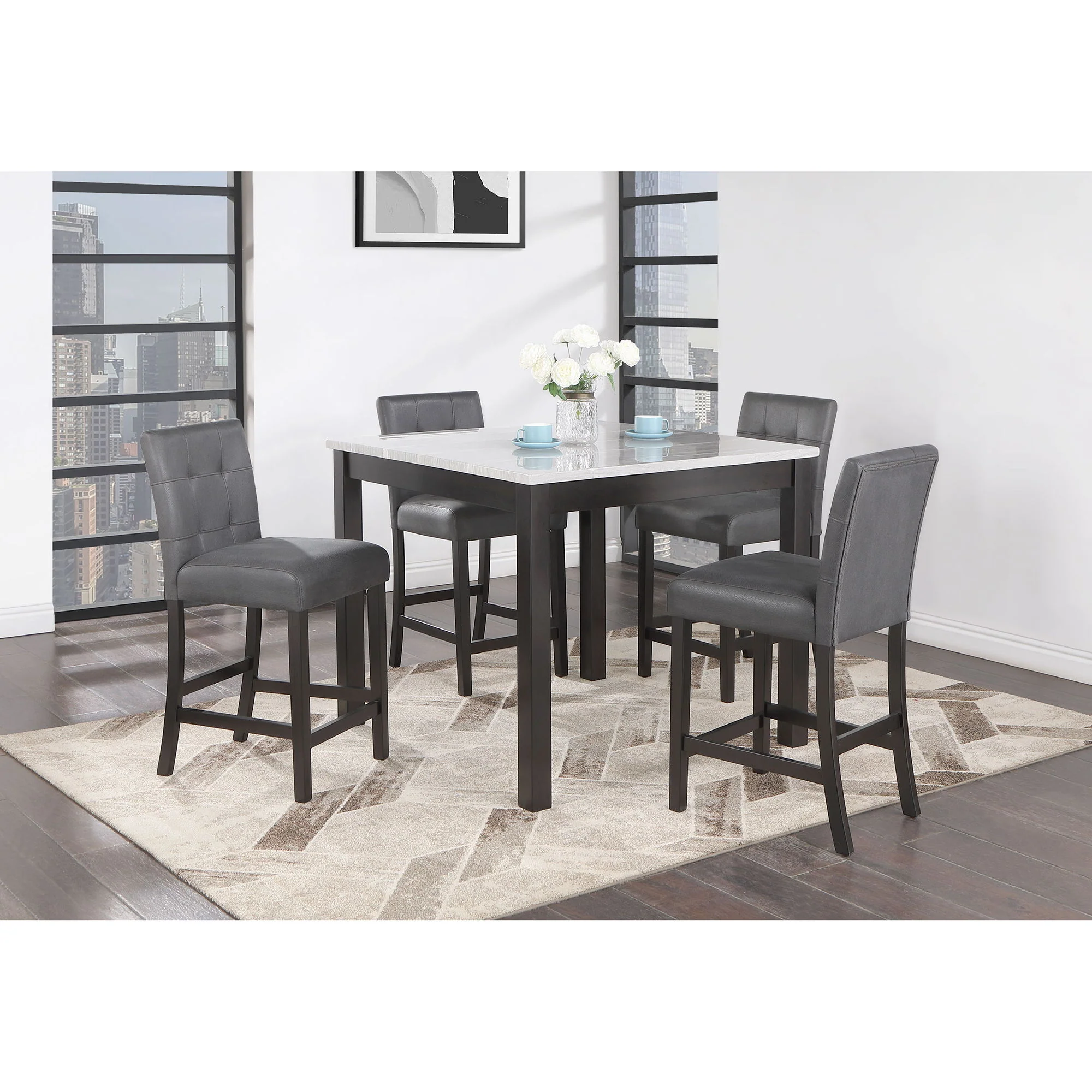 Leon - Bar Table And 4 Bar Stools - Espresso / White - Image 2