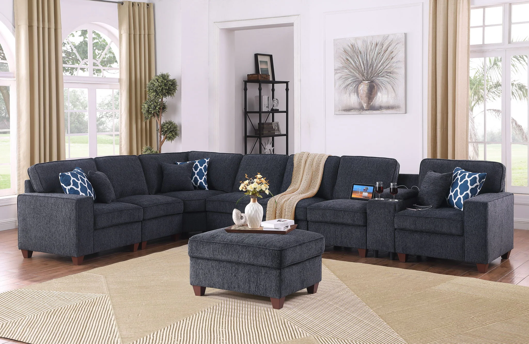 Lily - Sectional Sofa With Ottoman - Black - Image 3