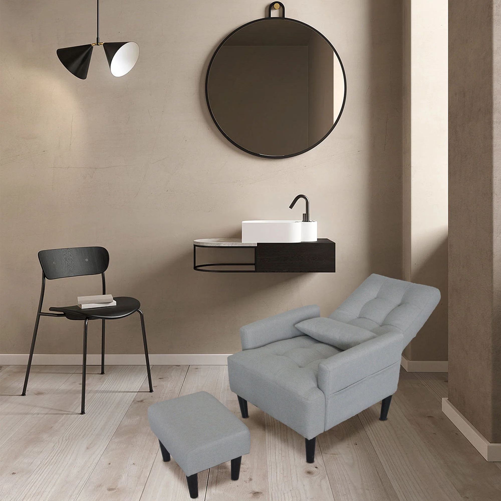 Living Room Sofa Single Chair And Ottoman, Modern Multi-Function Fabric Living Room Sofa Lounge Chair Bed And Stool. Soft Leisure Single Chair Adjustable Into 5 Angles With Sofa Bed - Image 10