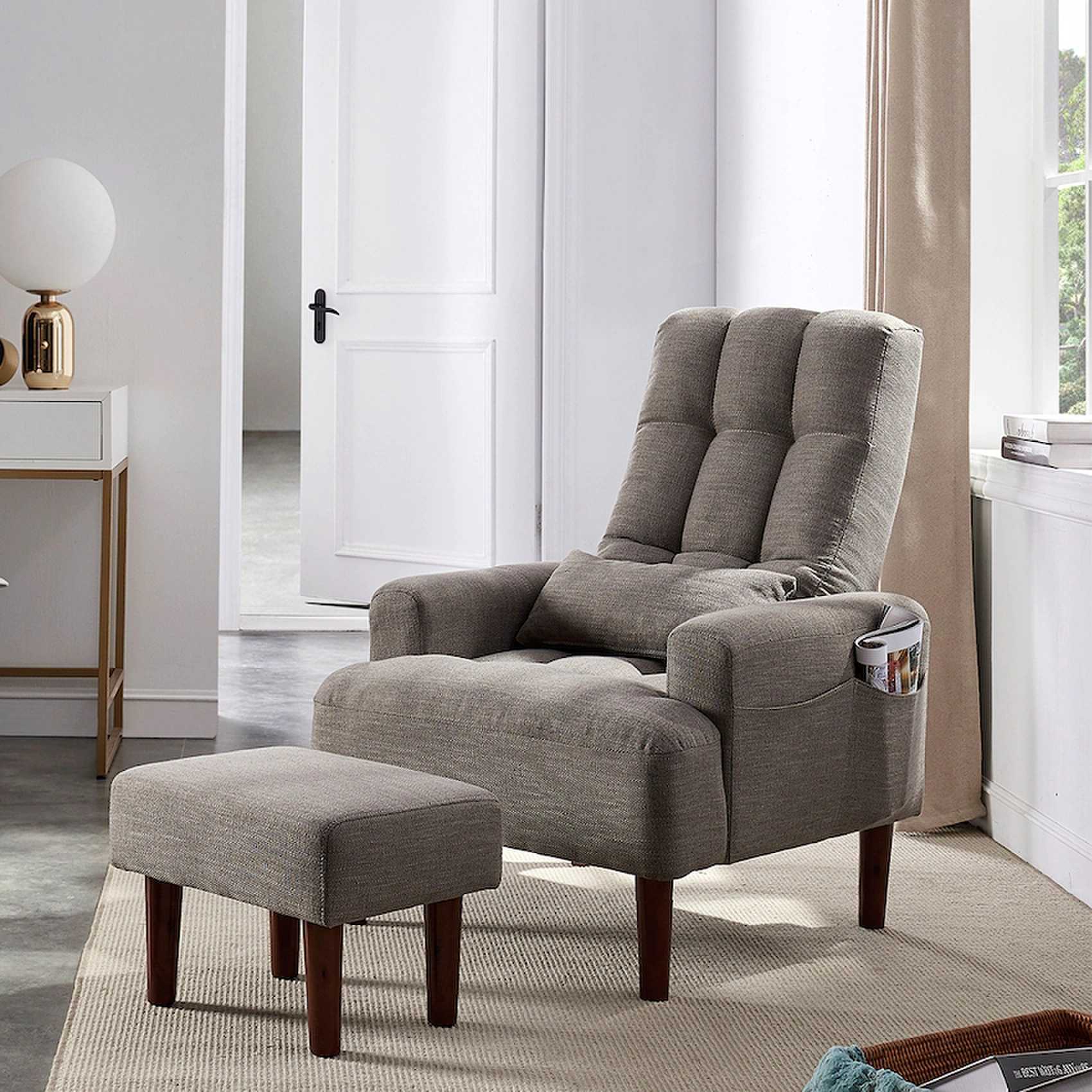 Living Room Sofa Single Chair And Ottoman, Modern Multi-Function Fabric Living Room Sofa Lounge Chair Bed And Stool. Soft Leisure Single Chair Adjustable Into 5 Angles With Sofa Bed - Image 11