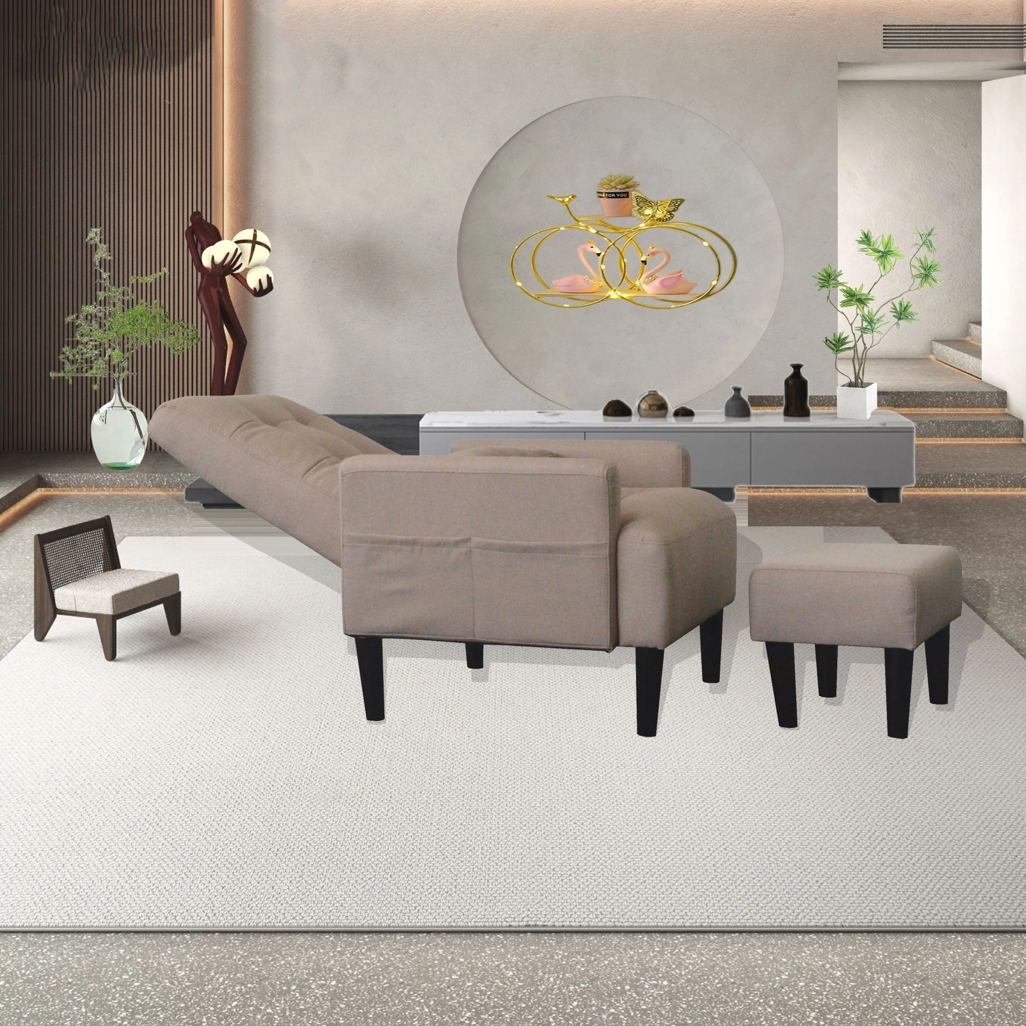 Living Room Sofa Single Chair And Ottoman, Modern Multi-Function Fabric Living Room Sofa Lounge Chair Bed And Stool. Soft Leisure Single Chair Adjustable Into 5 Angles With Sofa Bed - Image 12