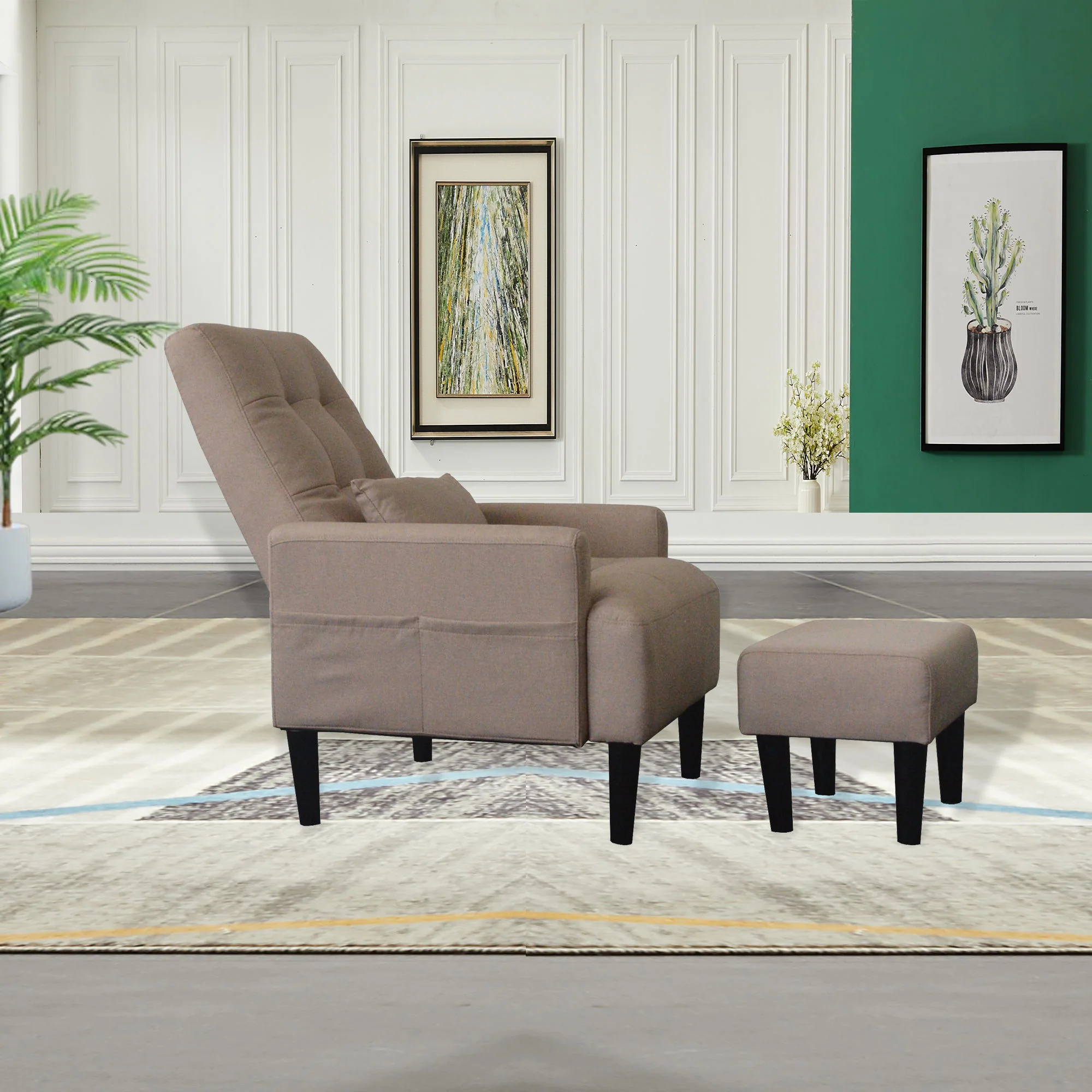 Living Room Sofa Single Chair And Ottoman, Modern Multi-Function Fabric Living Room Sofa Lounge Chair Bed And Stool. Soft Leisure Single Chair Adjustable Into 5 Angles With Sofa Bed - Image 5