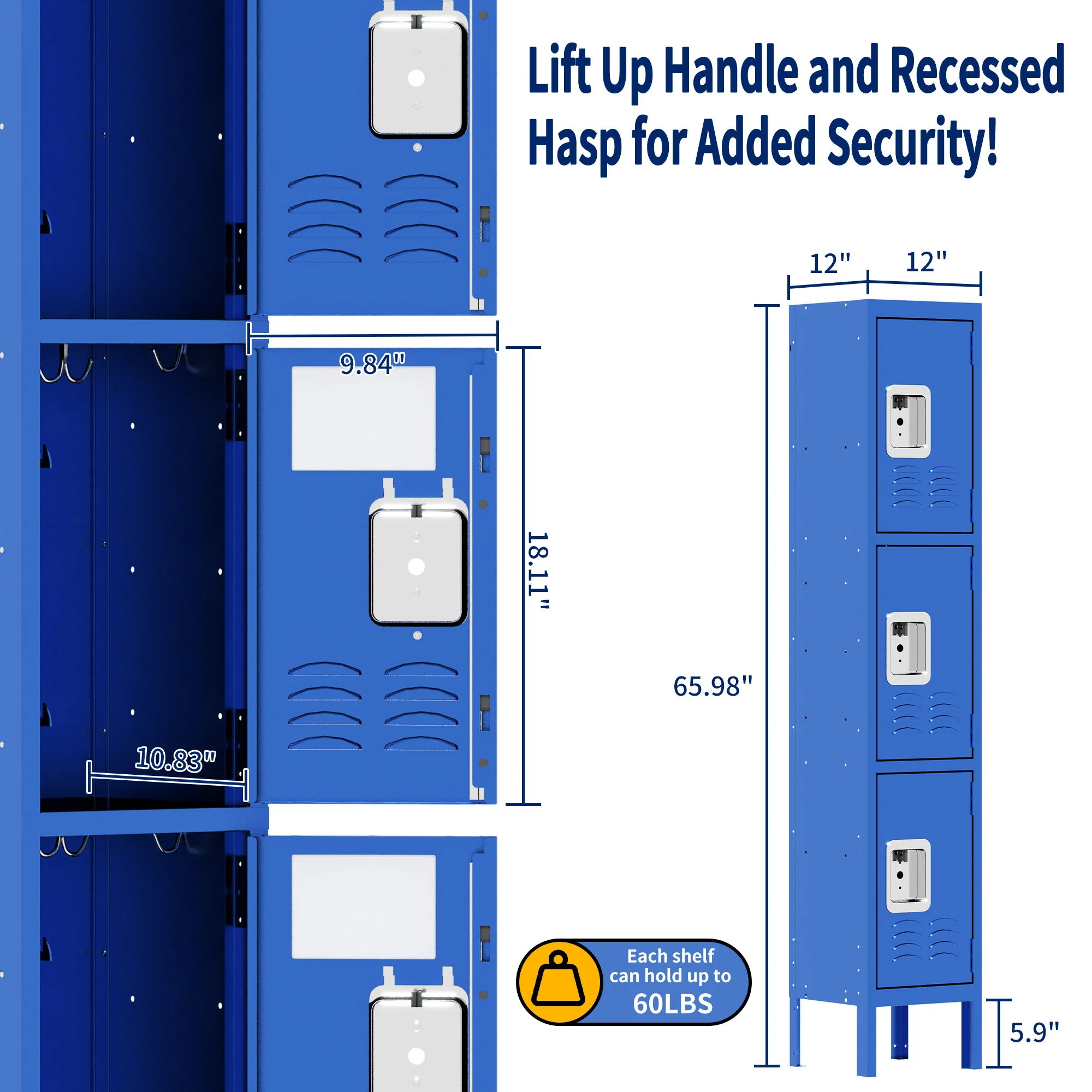 Lockers For Employees With 3 Door Storage Locker Durable For Gym, School, Office - Blue - Image 3