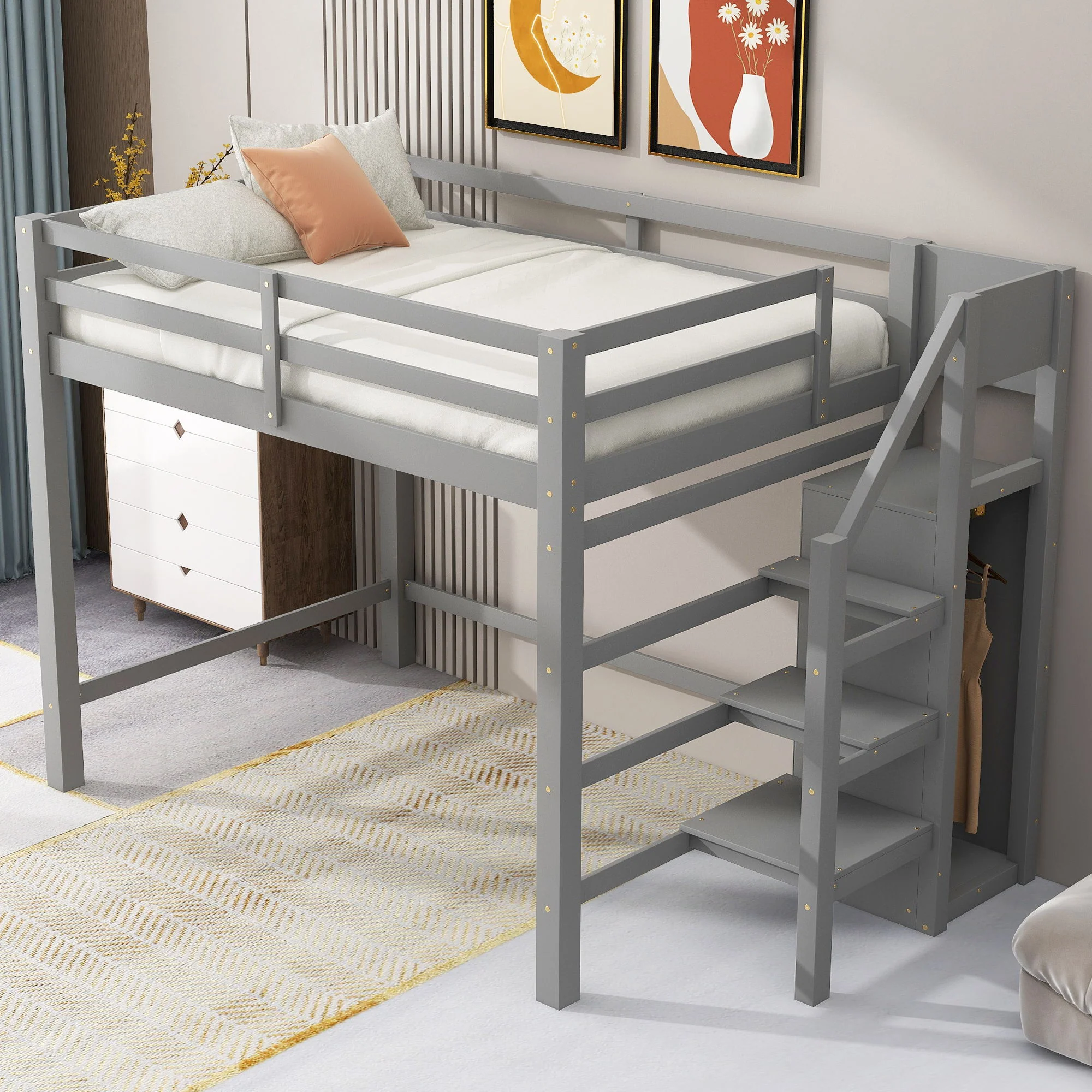 Loft Bed With Built In Storage Wardrobe And Staircase - Image 3