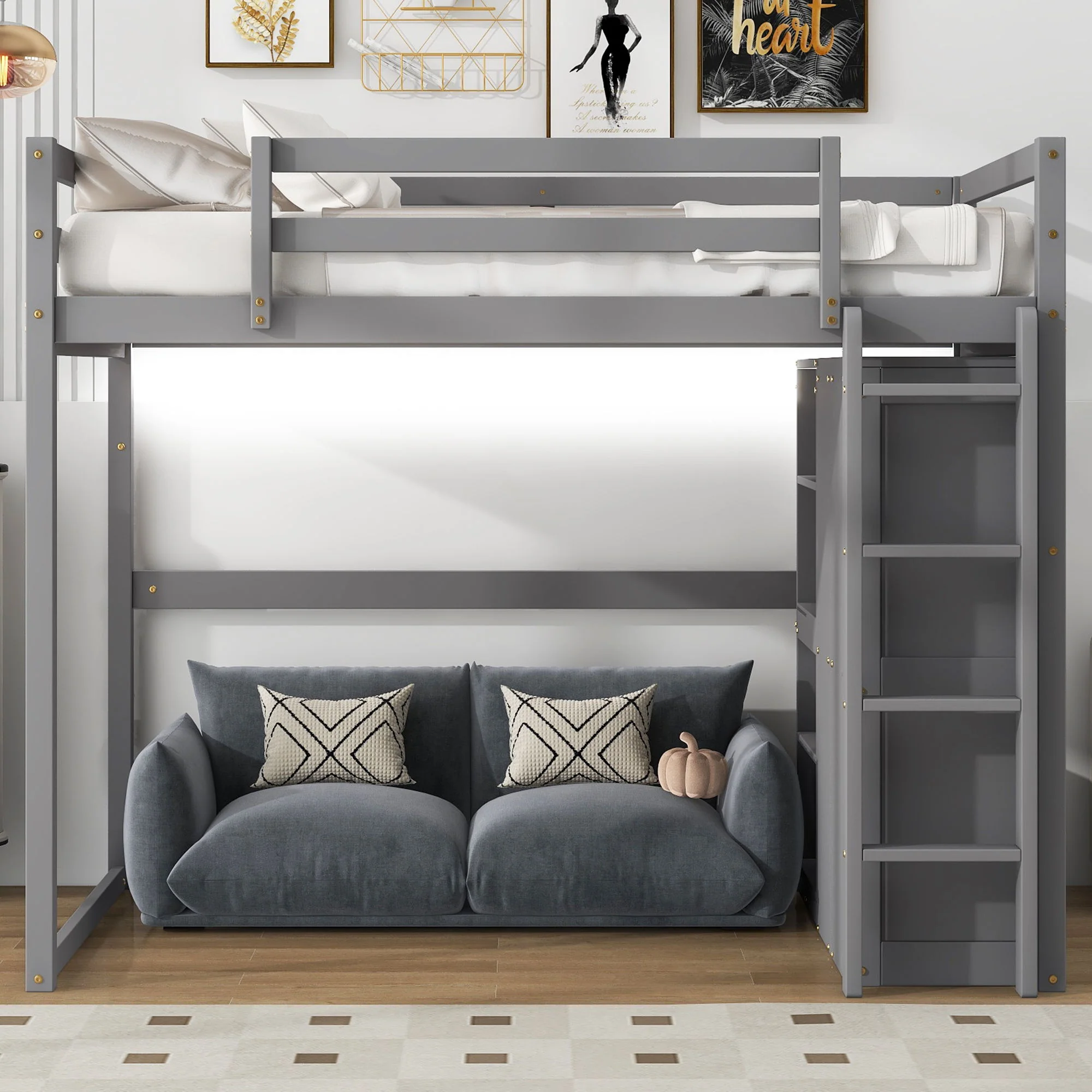 Loft Bed With Built In Wardrobe, Storage Shelves, And LED Light - Image 2