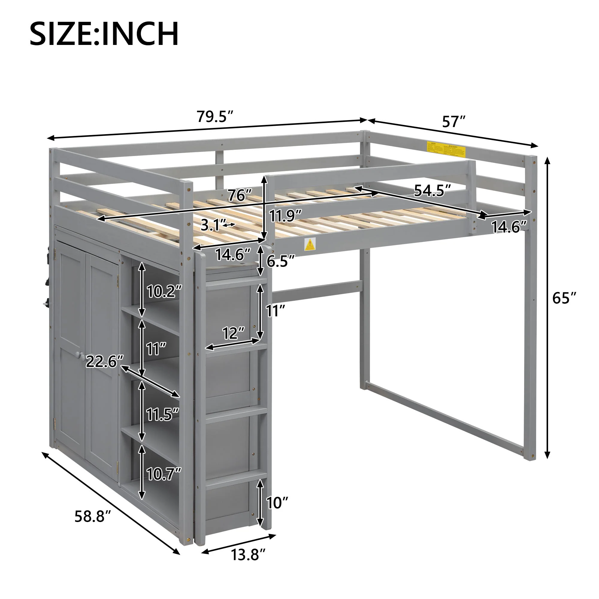 Loft Bed With Built In Wardrobe, Storage Shelves, And LED Light - Image 3
