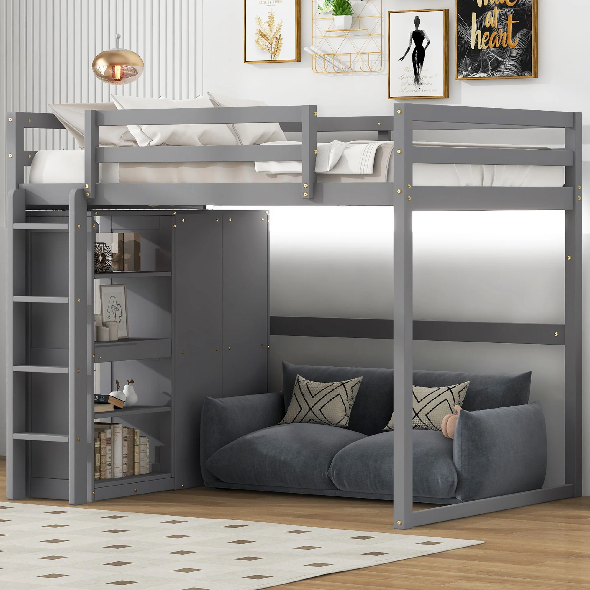 Loft Bed With Built In Wardrobe, Storage Shelves, And LED Light - Image 4