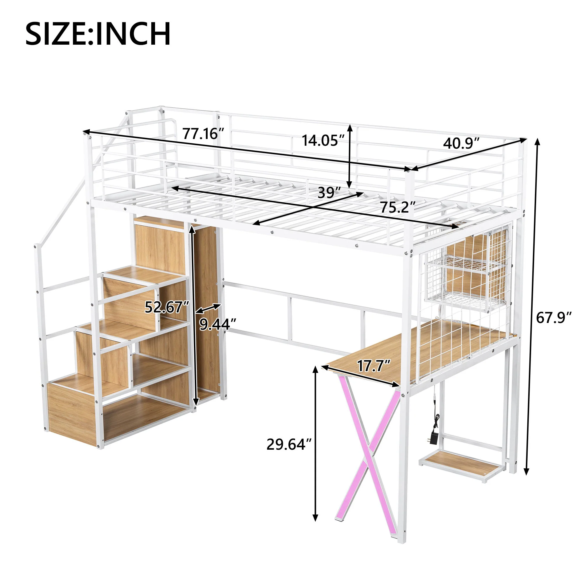 Loft Bed With Built In Work Station, Wardrobe, Storage Staircase And LED - Image 12