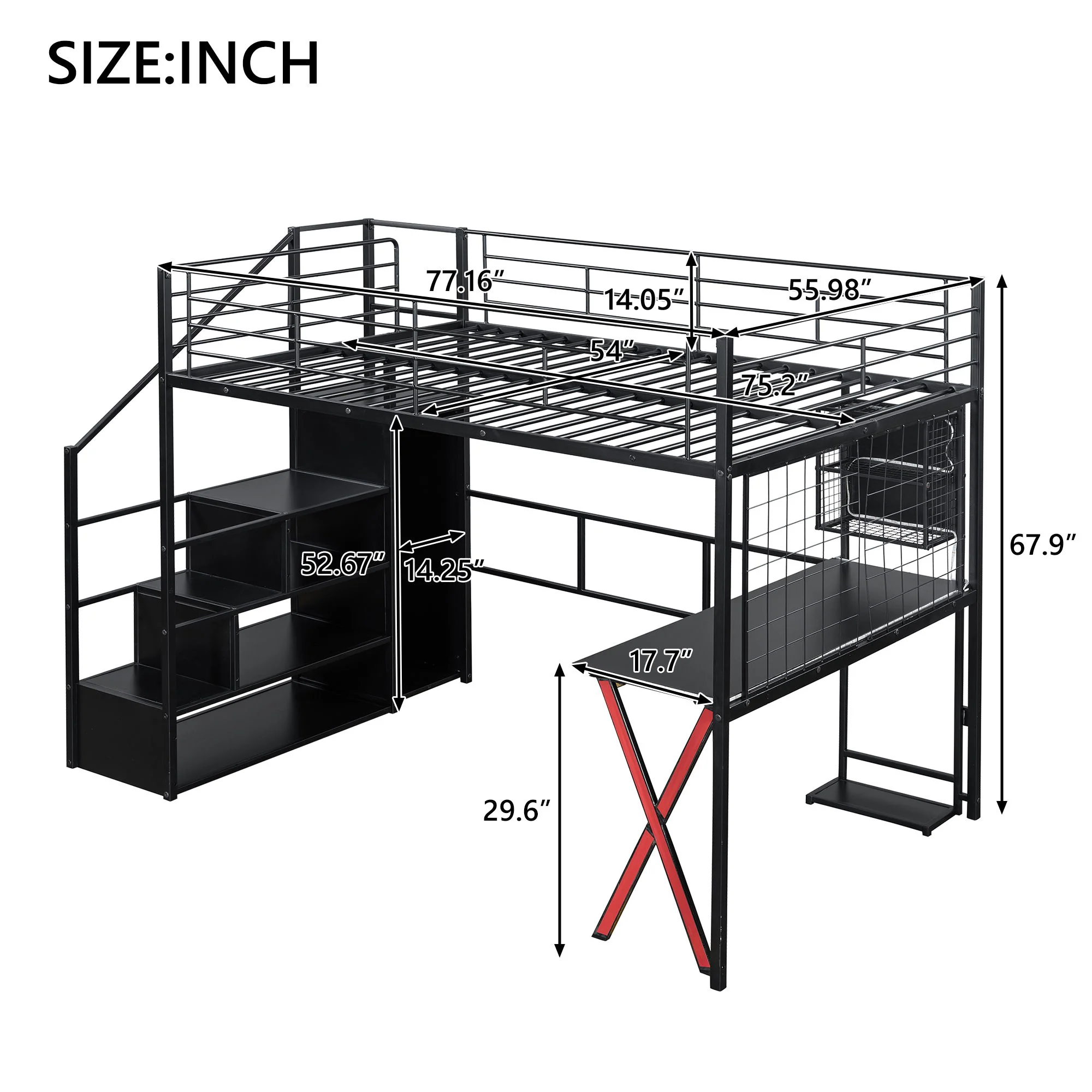 Loft Bed With Built In Work Station, Wardrobe, Storage Staircase And LED - Image 5