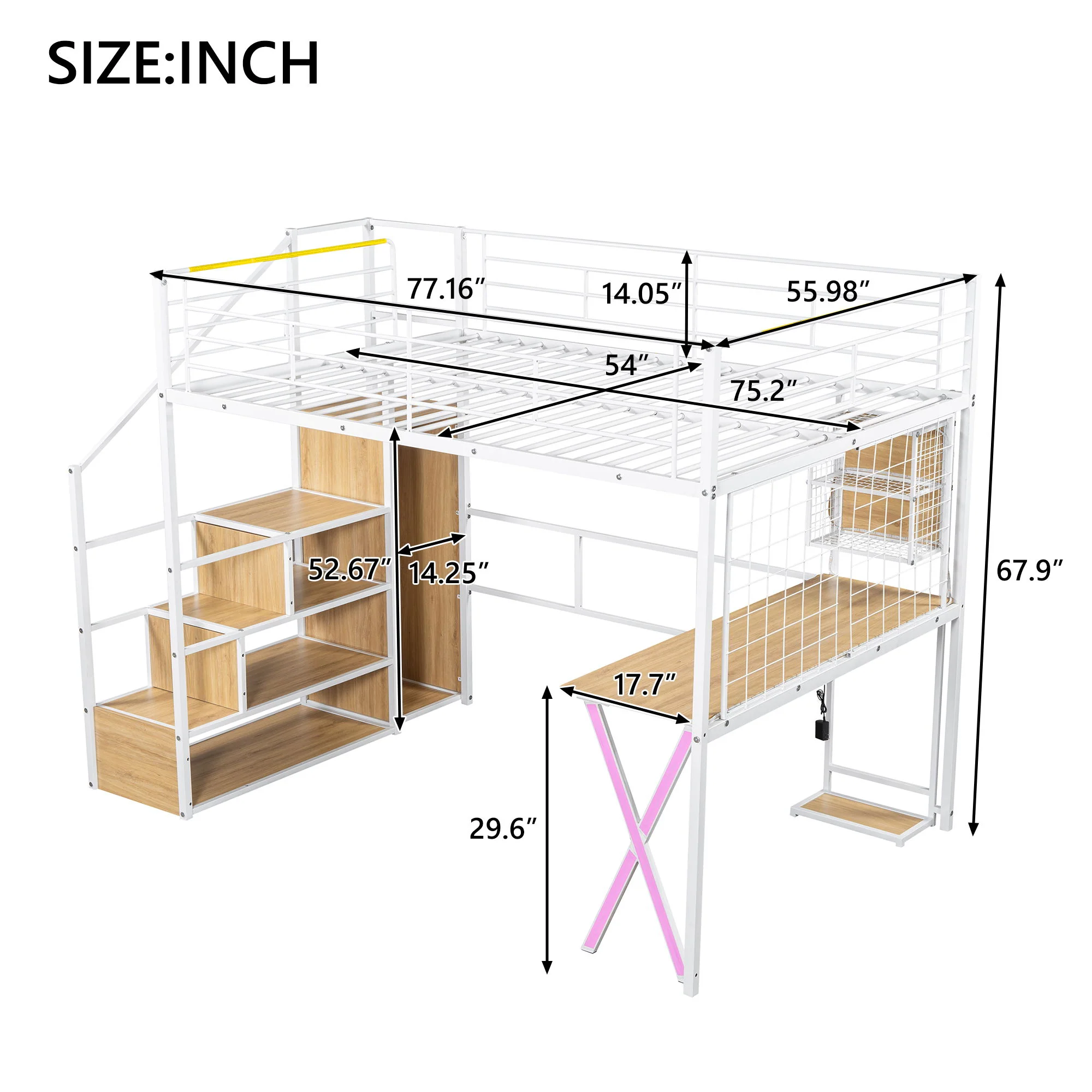 Loft Bed With Built In Work Station, Wardrobe, Storage Staircase And LED - Image 6
