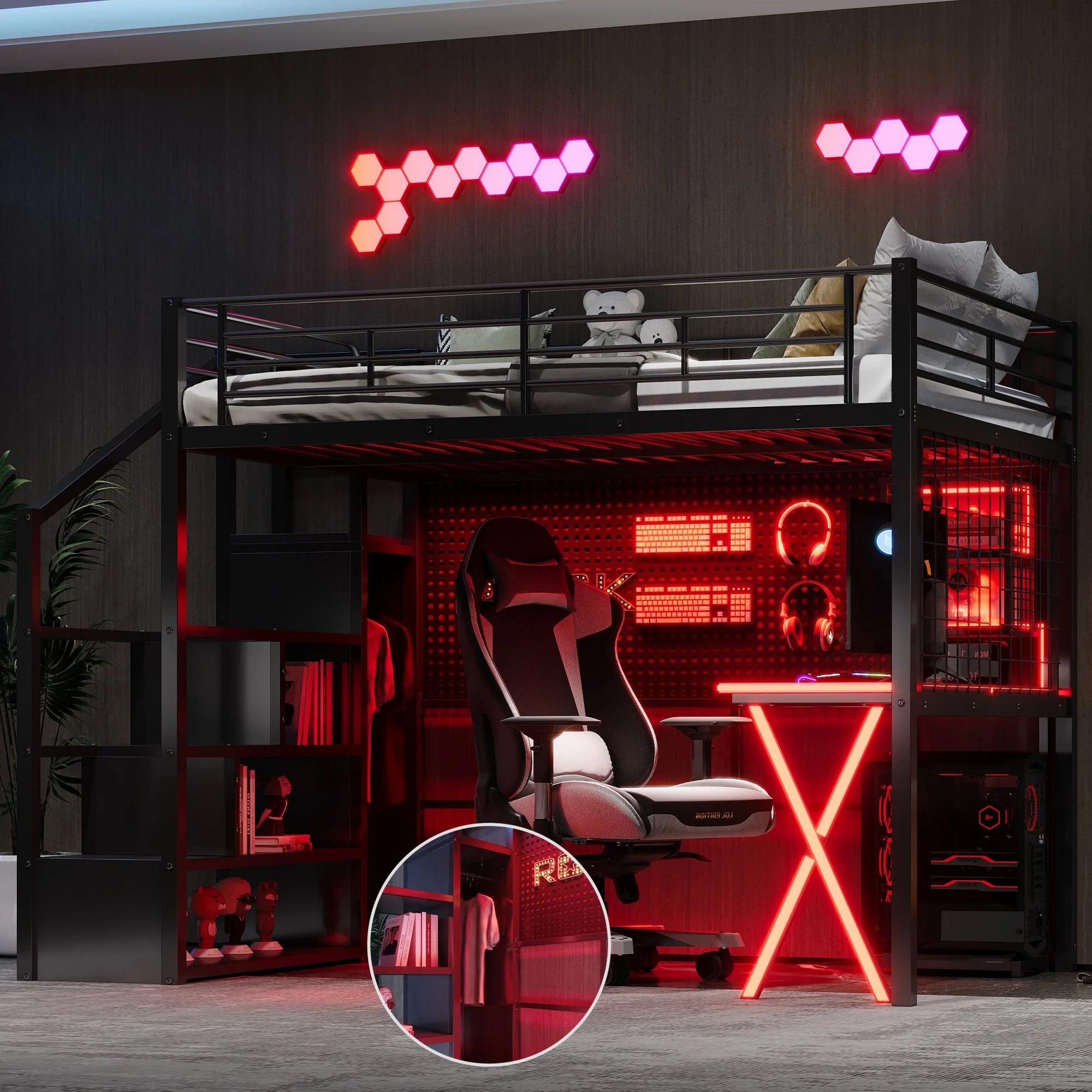 Loft Bed With Built In Work Station, Wardrobe, Storage Staircase And LED - Image 8