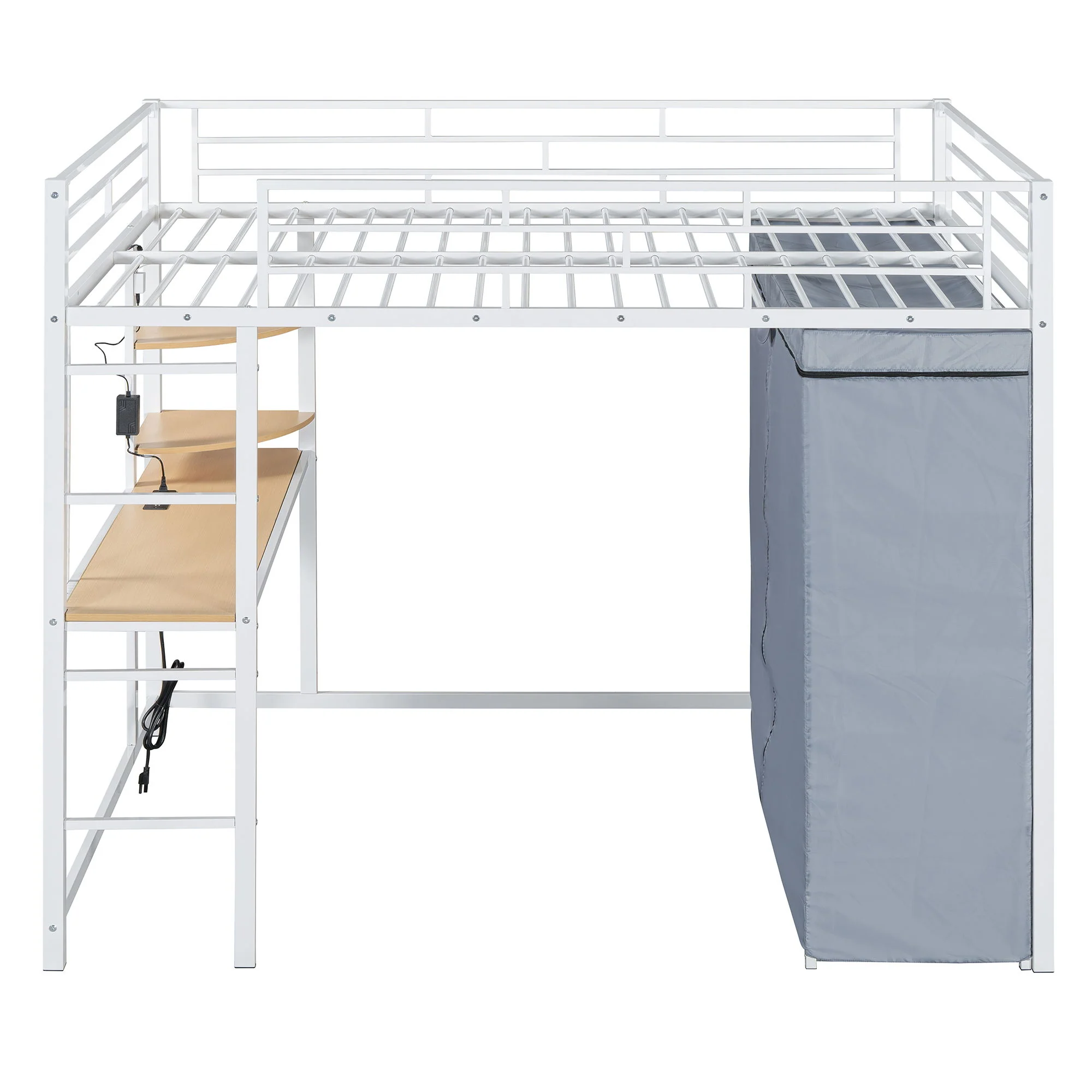 Loft Bed With Desk, Shelves, Power Outlet, LED Light And Wardrobe - Image 5