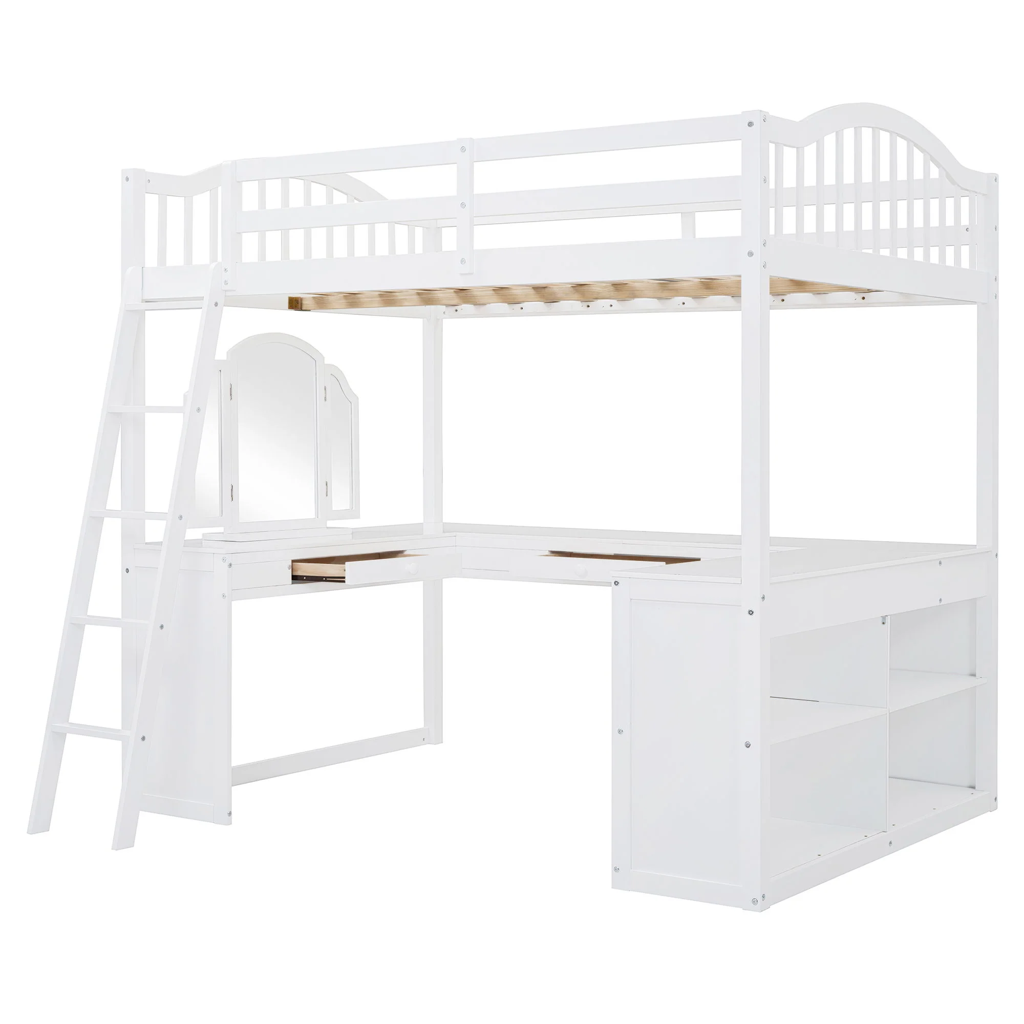 Loft Bed With Drawers, Cabinet, Shelves With Desk - Image 4