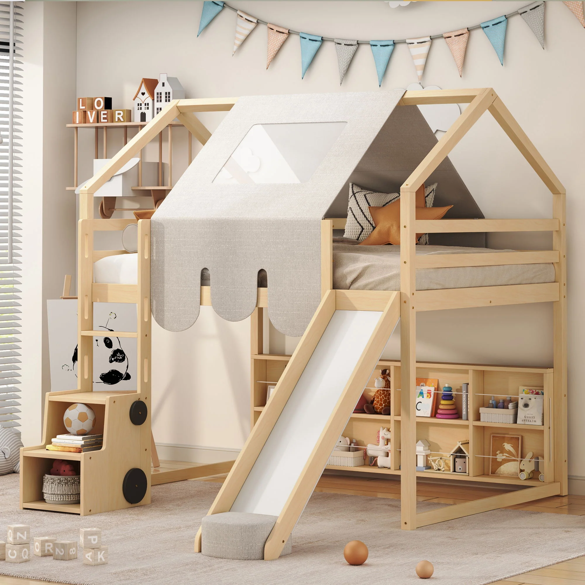 Loft Bed With House Shaped Frame And Tent - Image 7