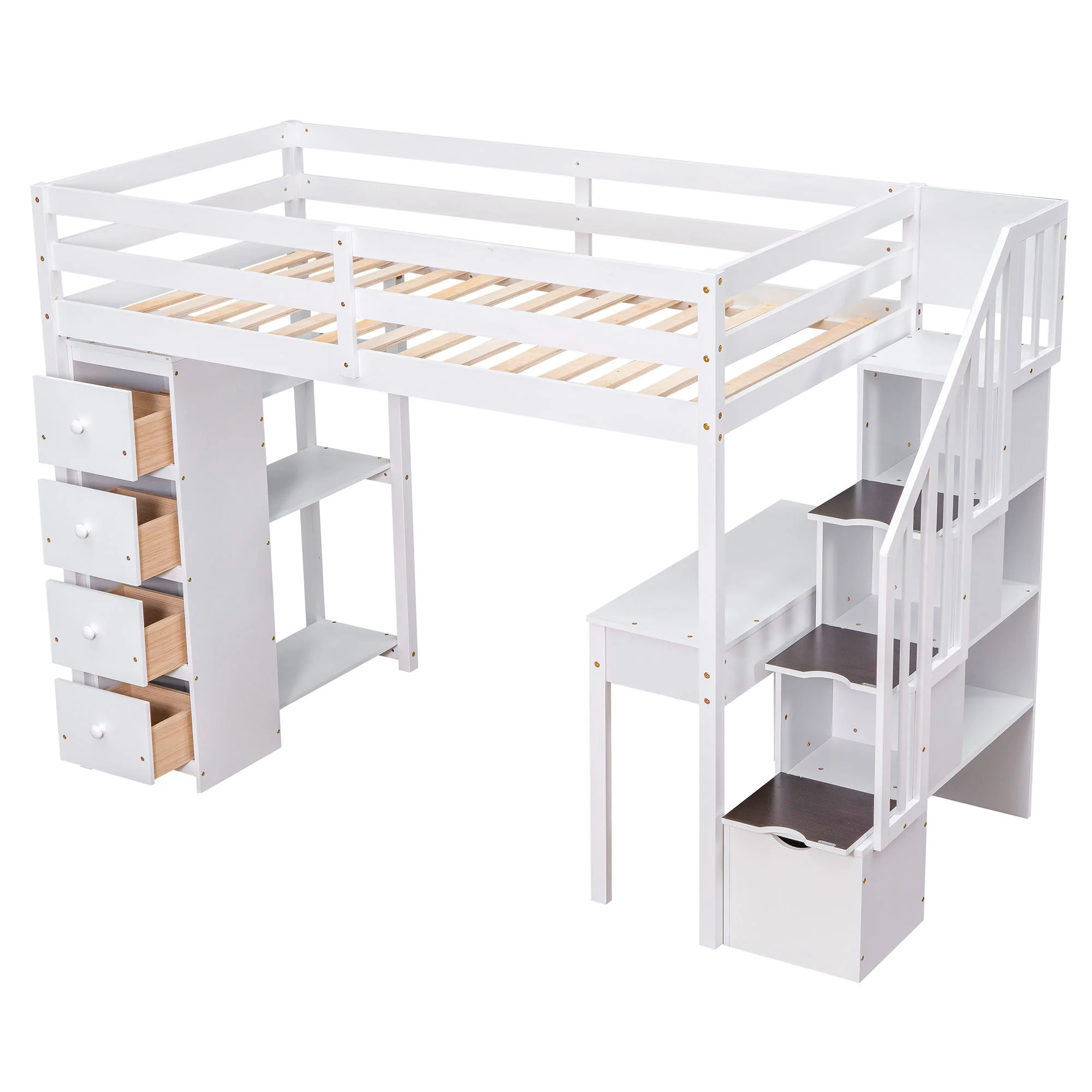 Loft Bed With Storage Drawers, Desk And Stairs With Shelves - Image 9