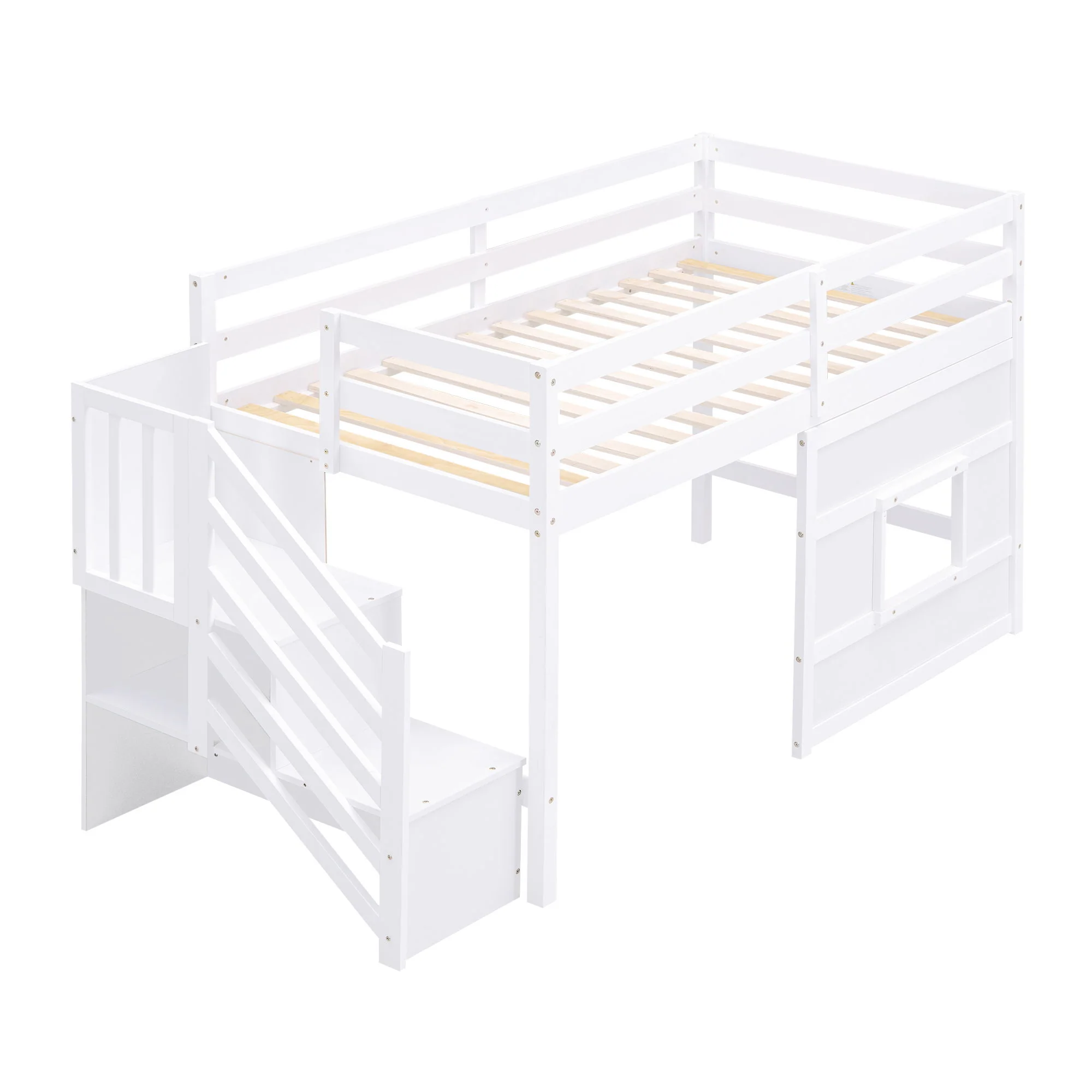 Loft Bed With Storage Staircase, Window & LED Light - Image 2
