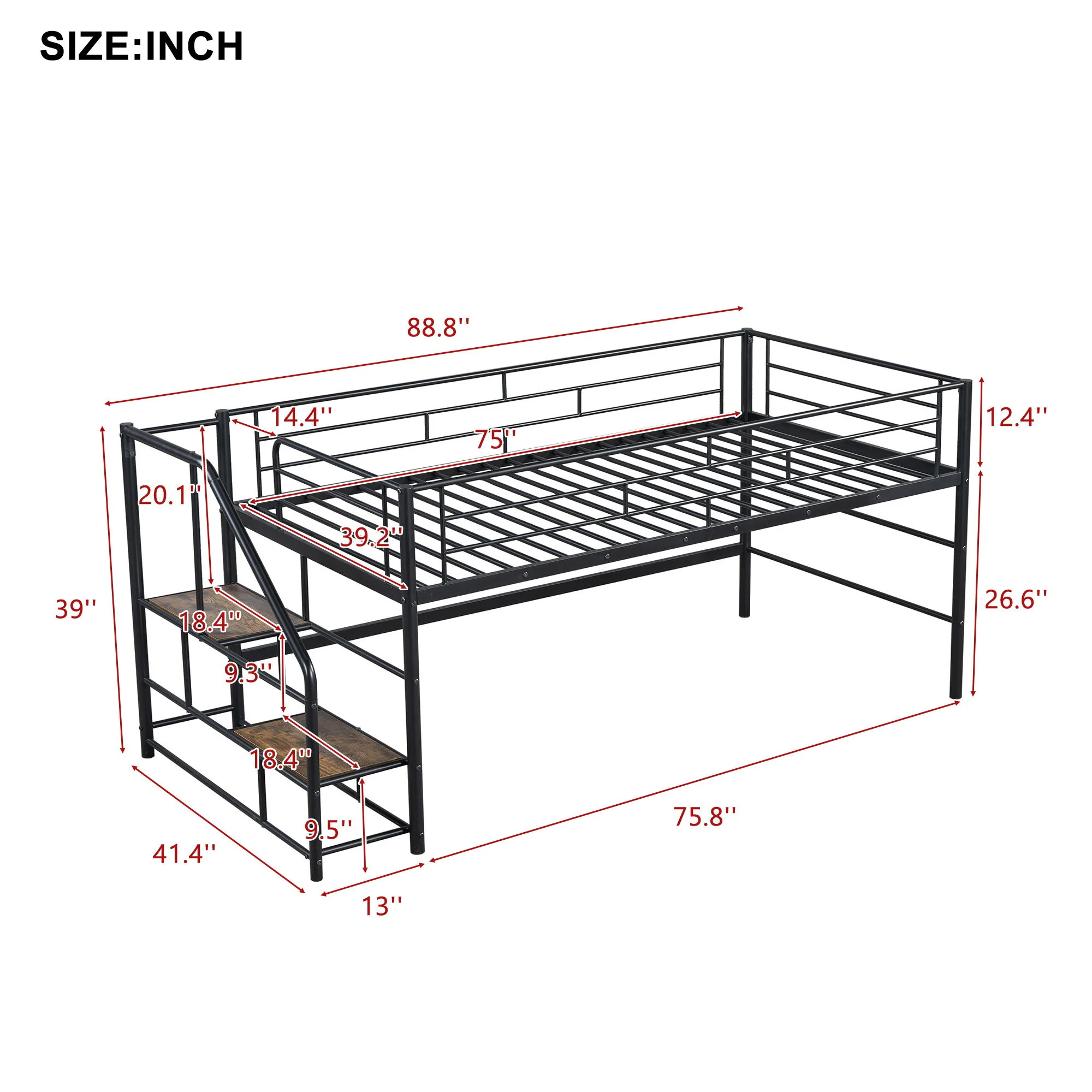 Loft Bed With Storage Stairs And Metal Frame - Image 3