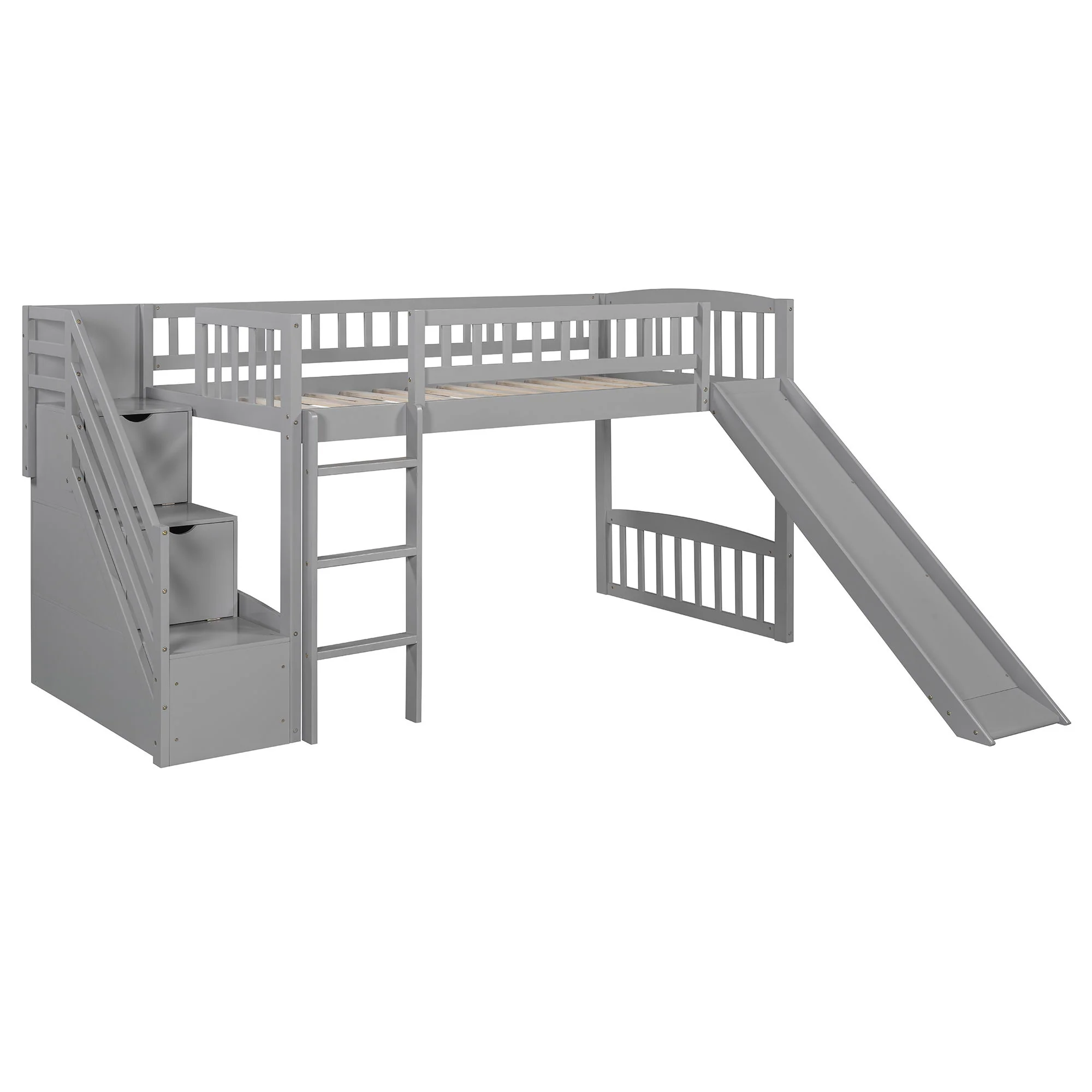 Loft Stairway Bed With 2 Drawers, Convertible Ladder And Slide - Image 3